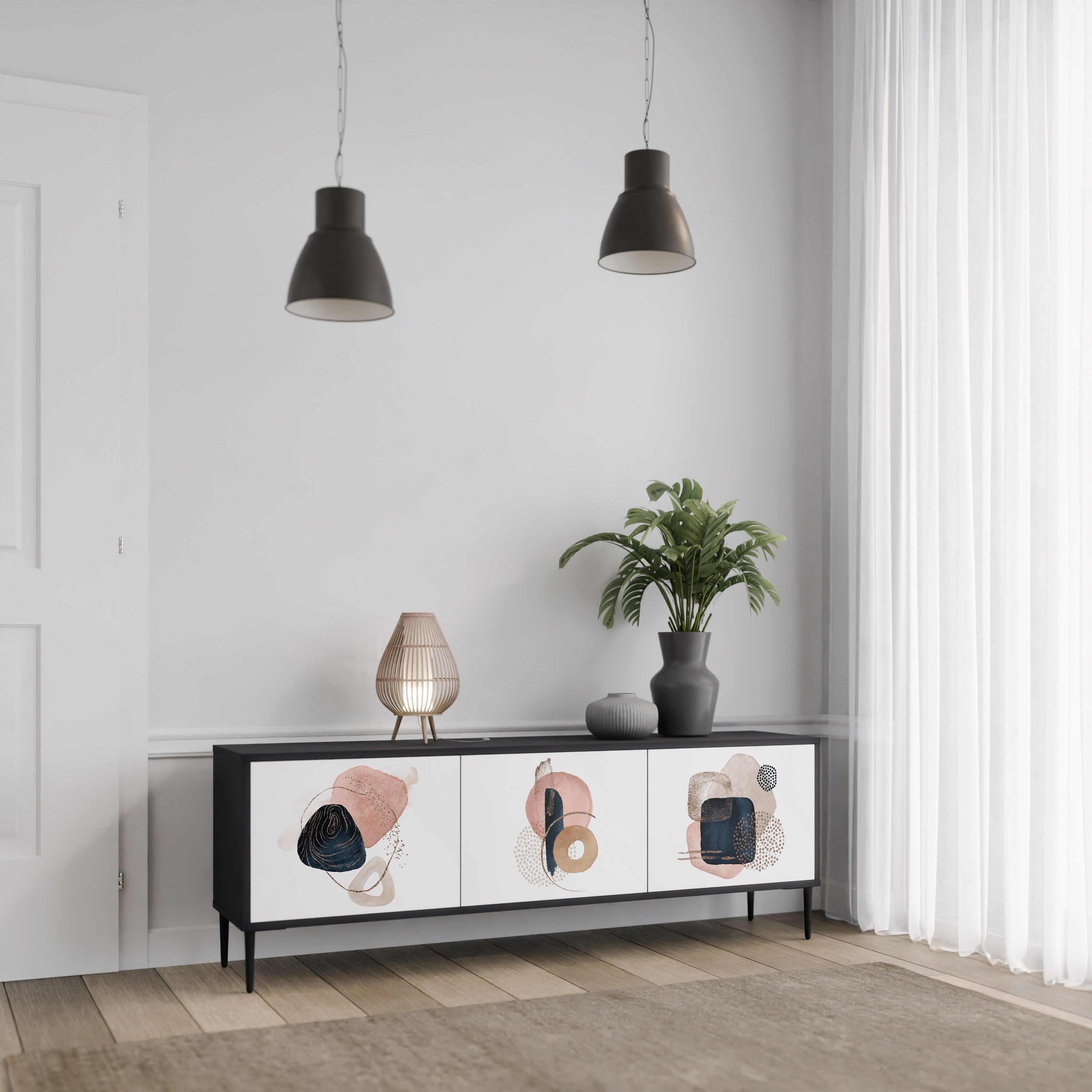 Meuble TV 3 portes COLORFUL SHAPES en finition noire