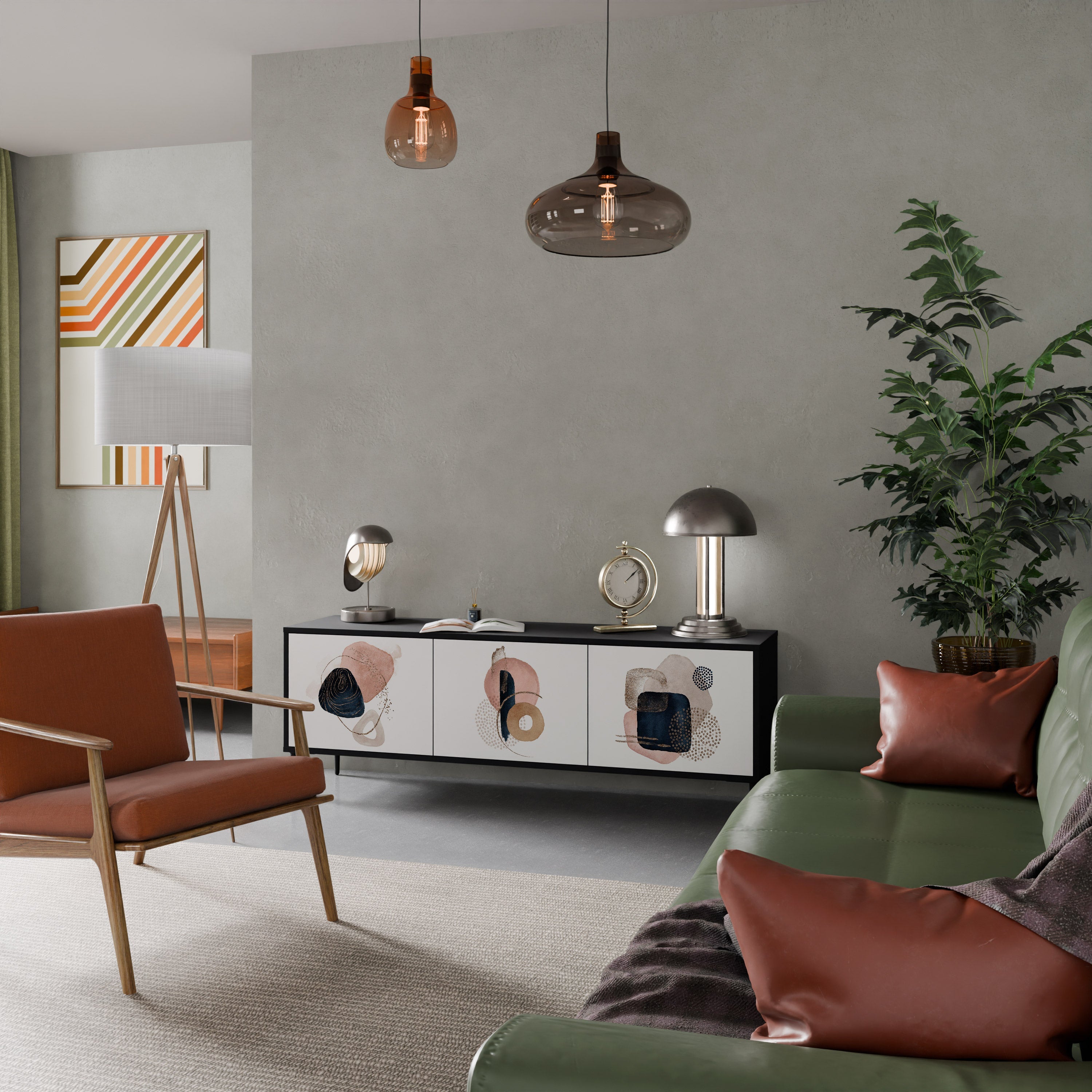 Meuble TV 3 portes COLORFUL SHAPES en finition noire