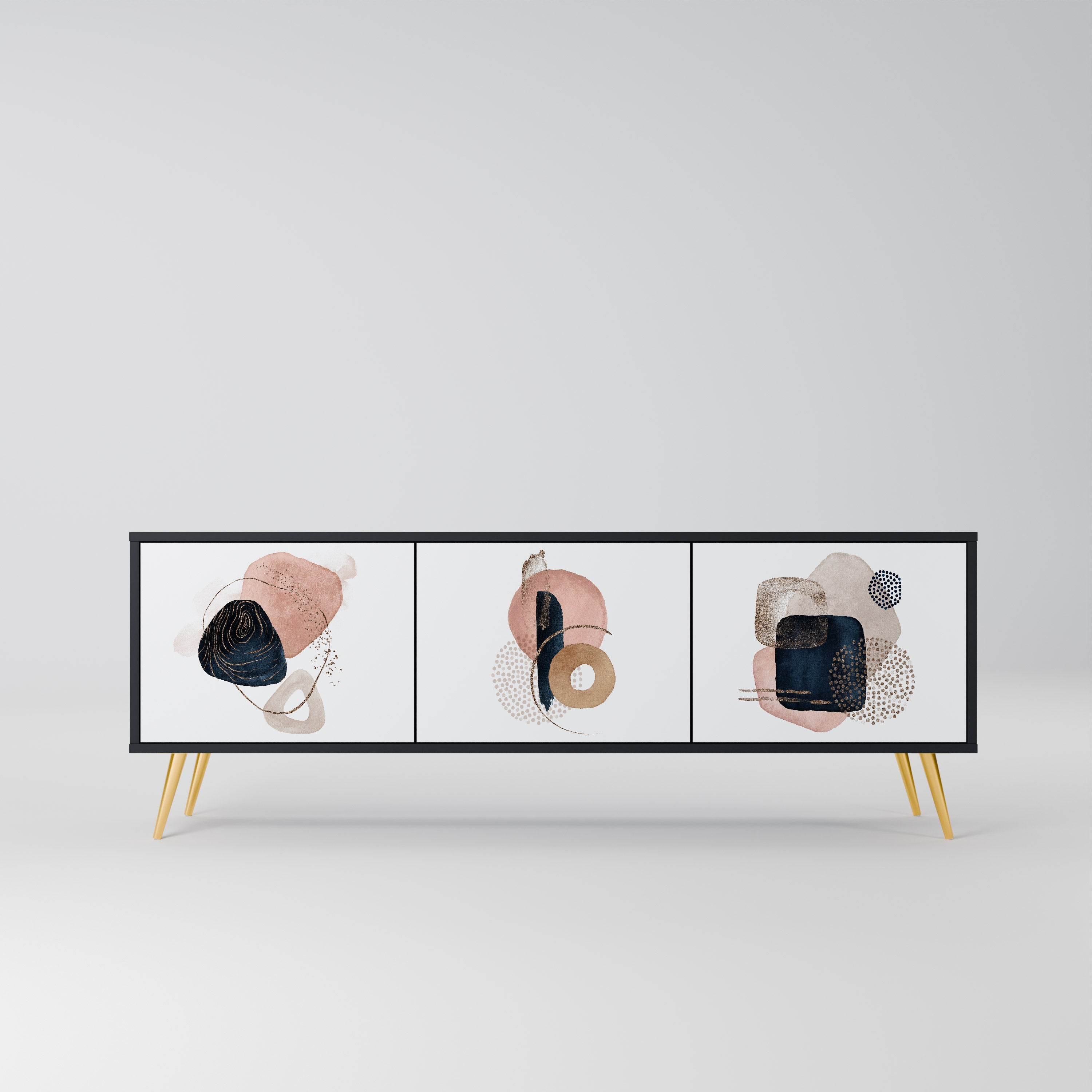 Meuble TV 3 portes COLORFUL SHAPES en finition noire