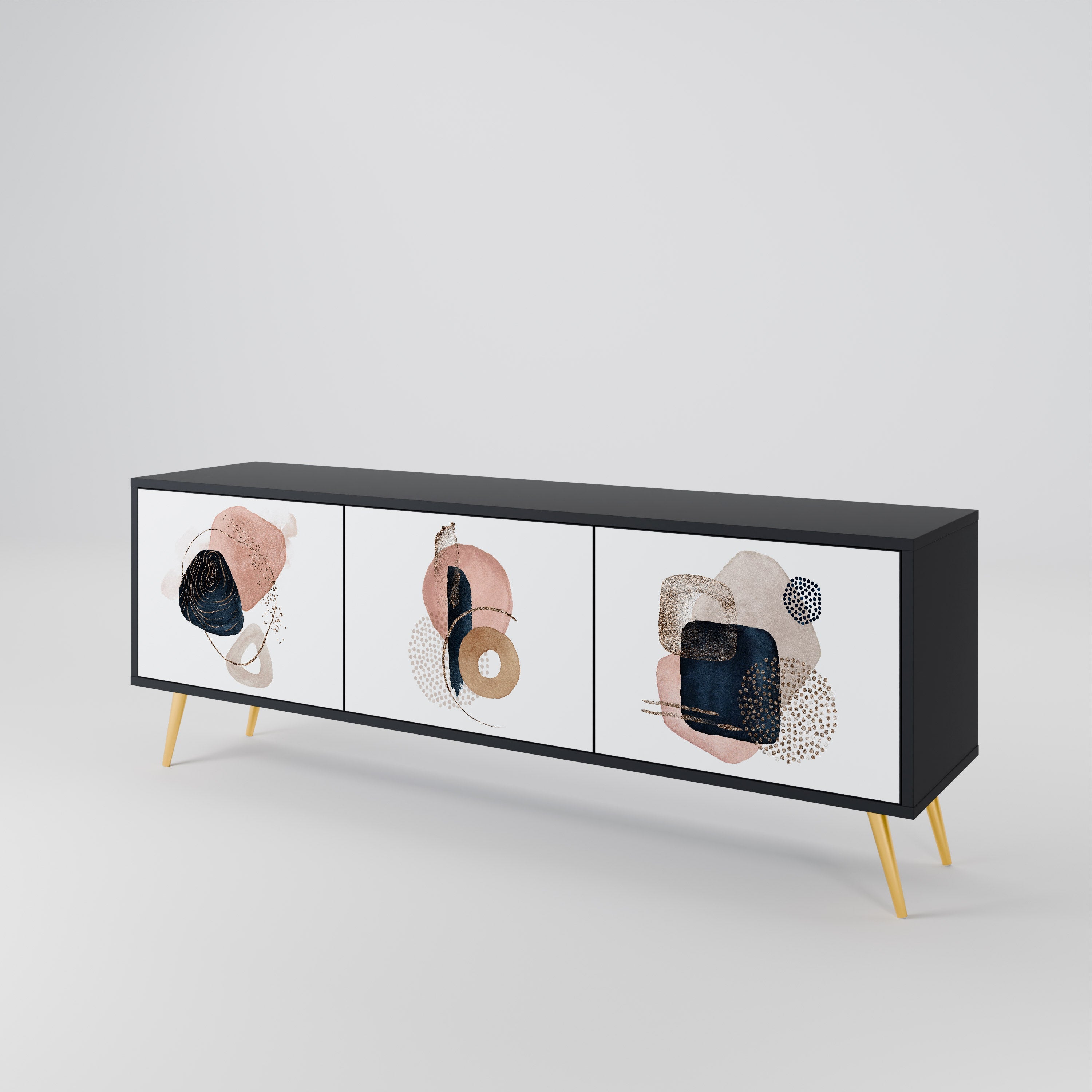 Meuble TV 3 portes COLORFUL SHAPES en finition noire