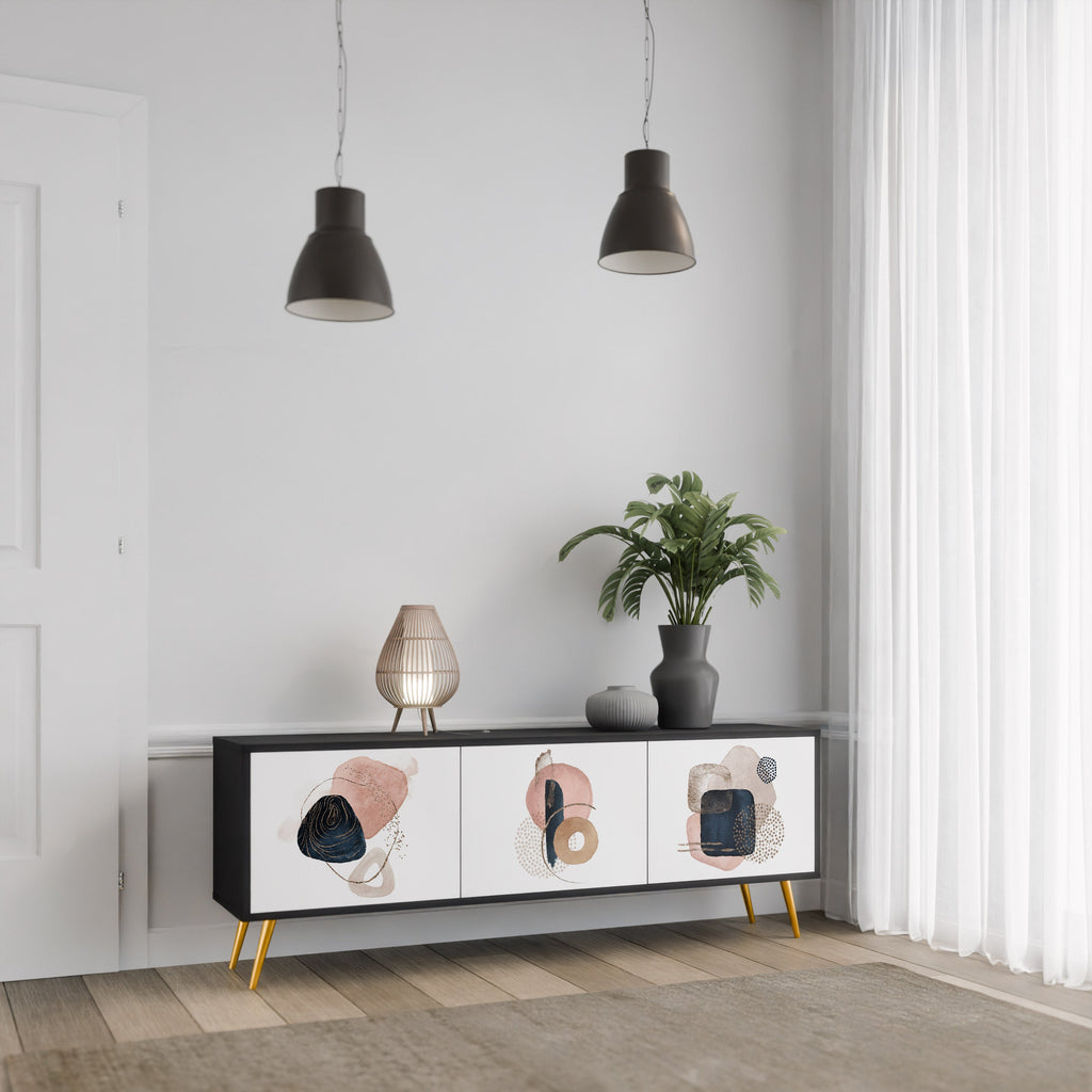 Meuble TV 3 portes COLORFUL SHAPES en finition noire