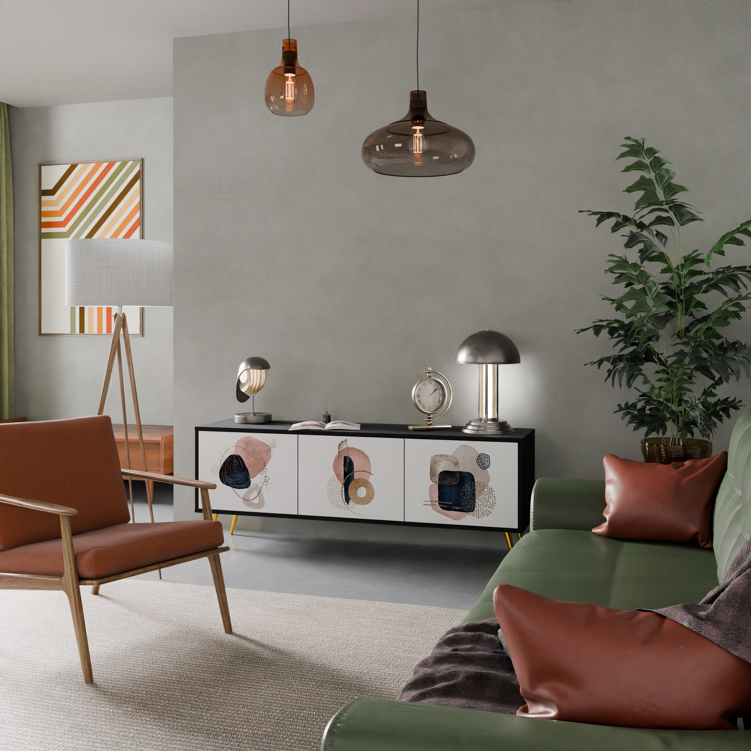 Meuble TV 3 portes COLORFUL SHAPES en finition noire