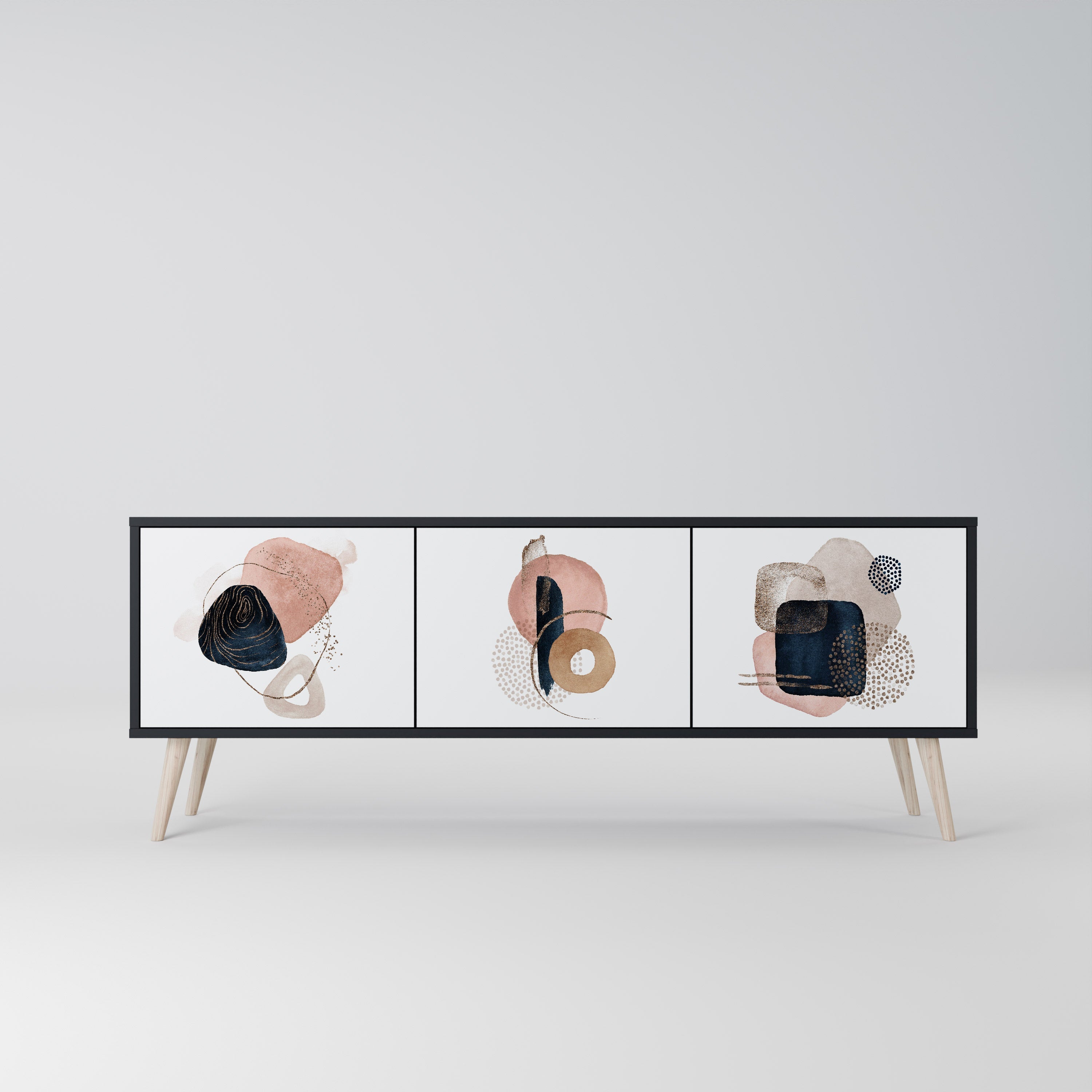 Meuble TV 3 portes COLORFUL SHAPES en finition noire