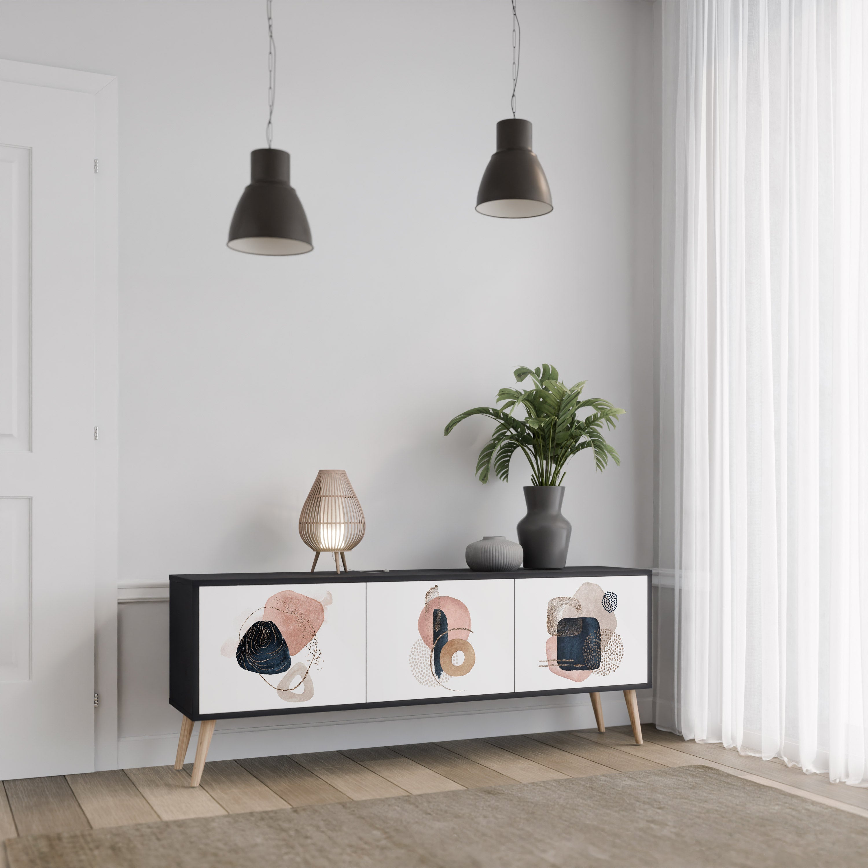 Meuble TV 3 portes COLORFUL SHAPES en finition noire