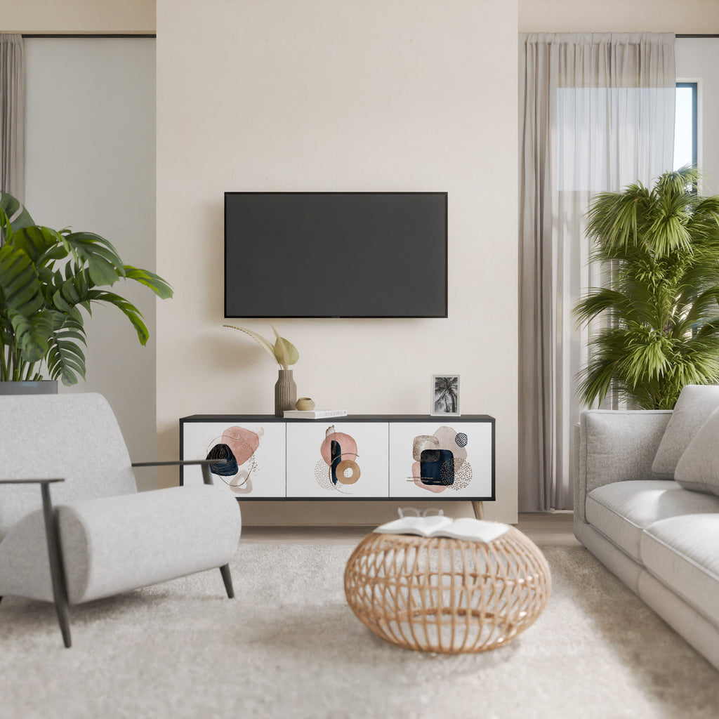 Meuble TV 3 portes COLORFUL SHAPES en finition noire