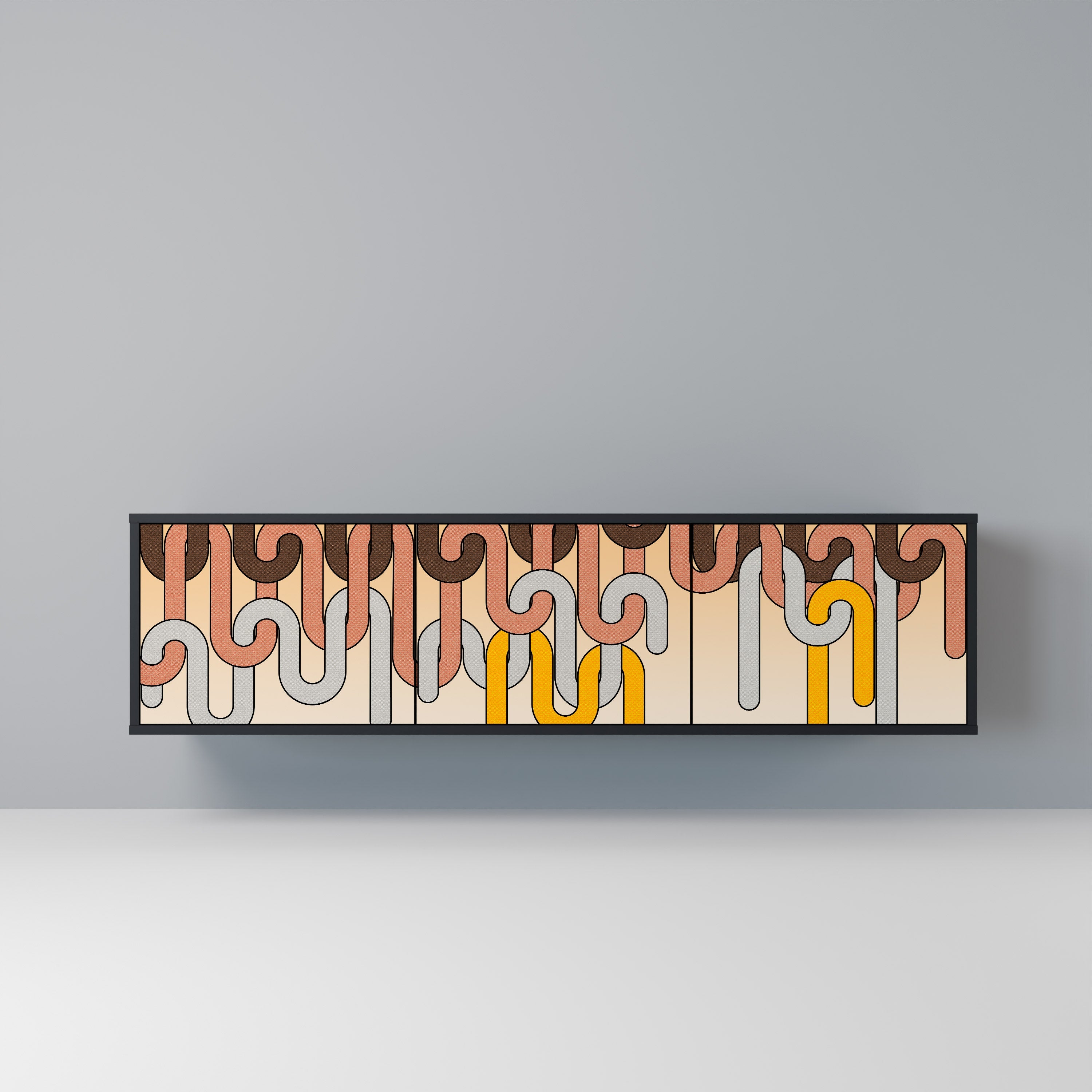 Meuble TV 3 portes COLORFUL STRINGS, finition noire