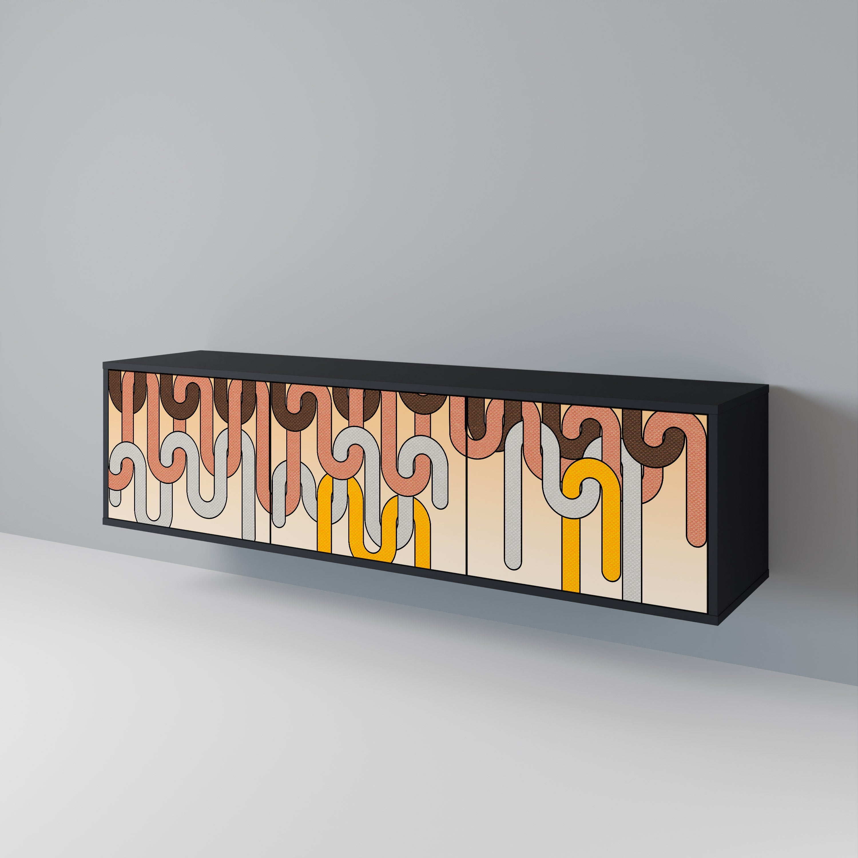 Meuble TV 3 portes COLORFUL STRINGS, finition noire