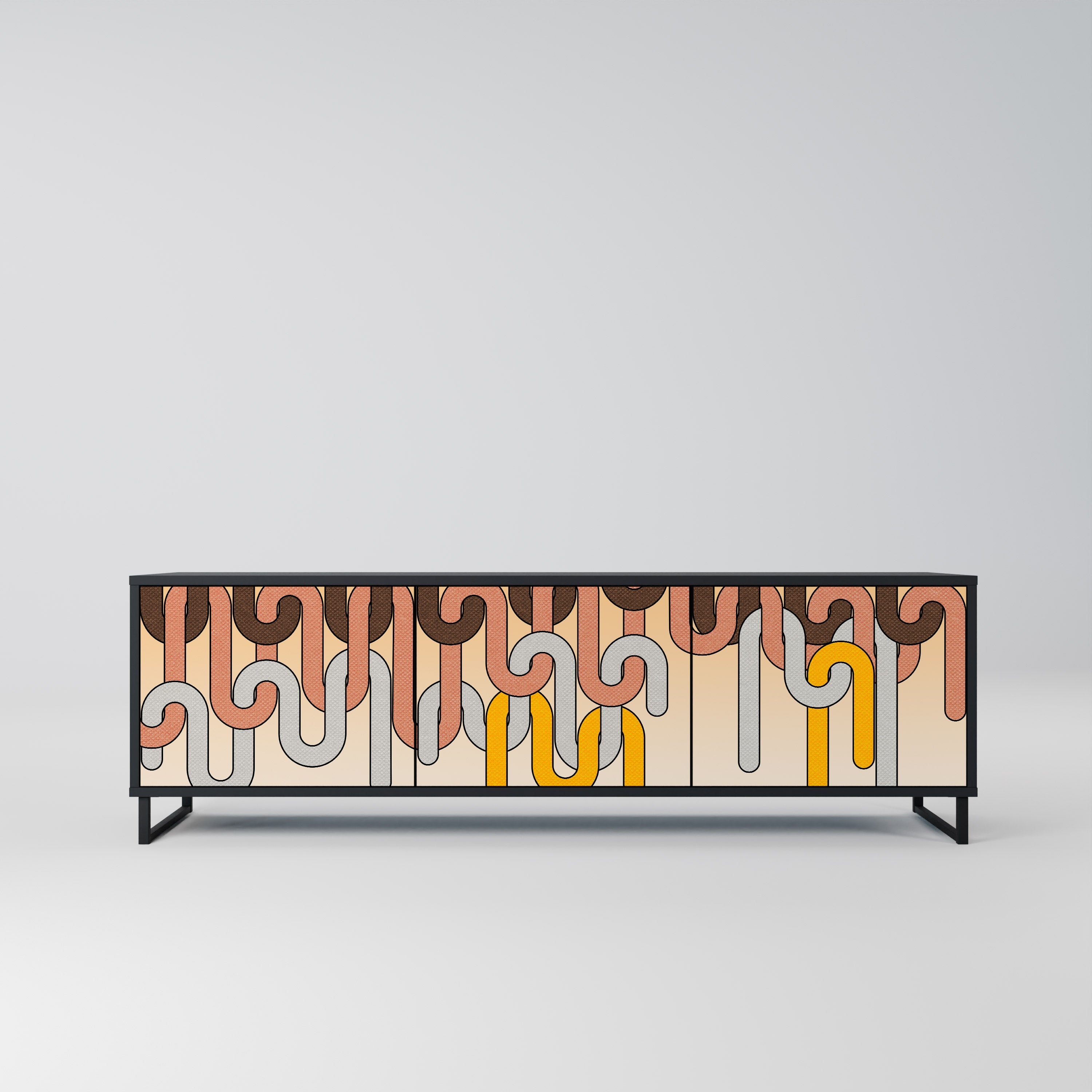 Meuble TV 3 portes COLORFUL STRINGS, finition noire