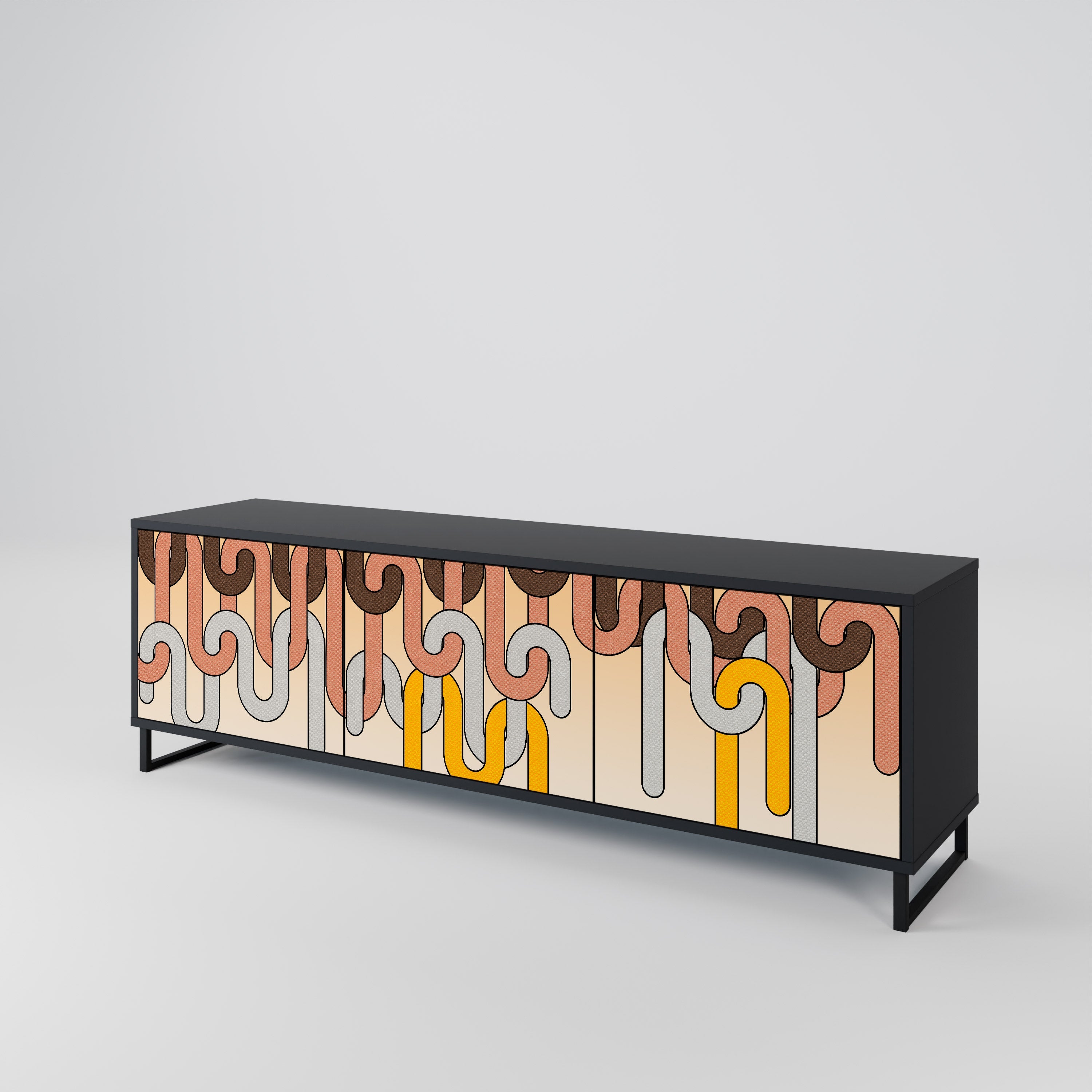 Meuble TV 3 portes COLORFUL STRINGS, finition noire