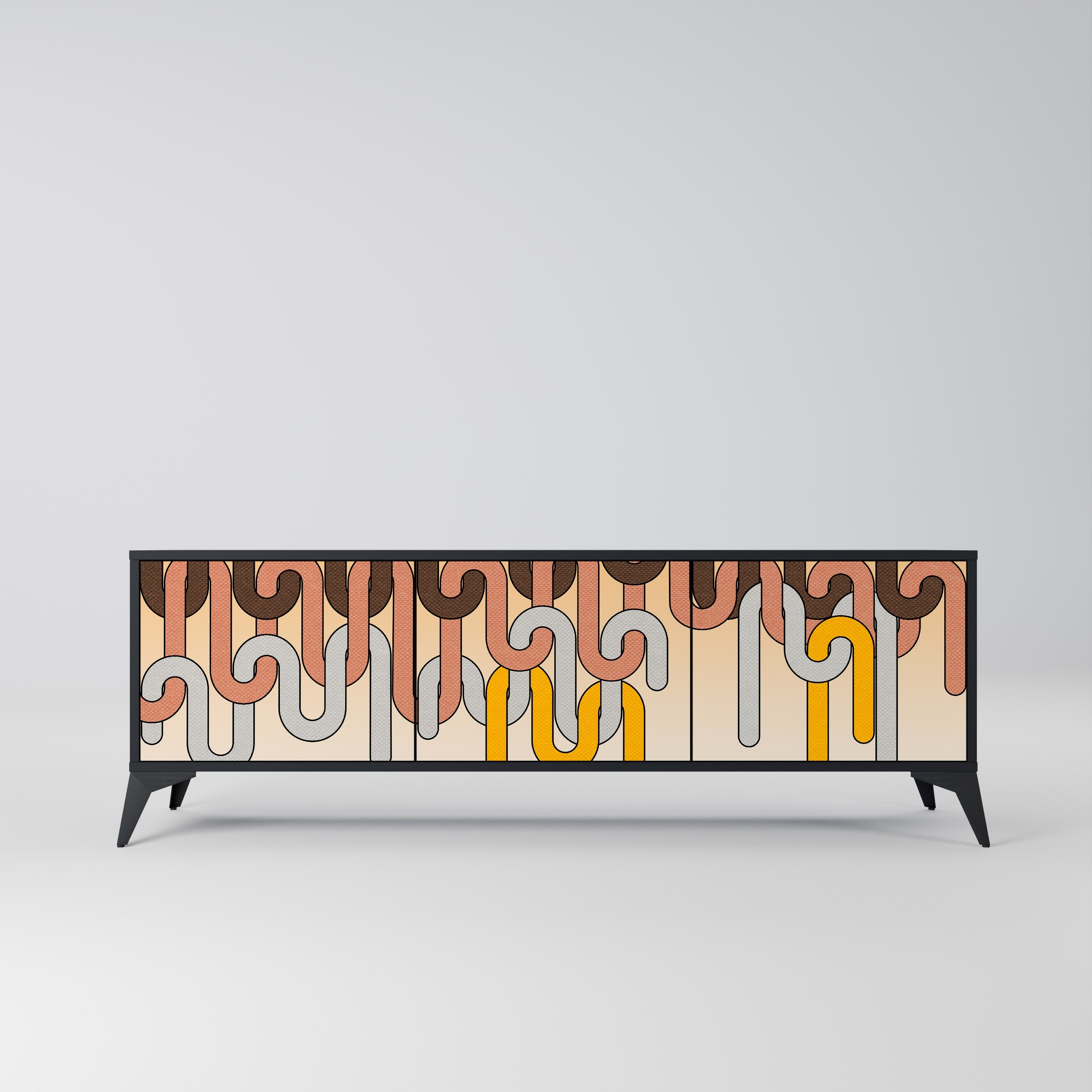 Meuble TV 3 portes COLORFUL STRINGS, finition noire