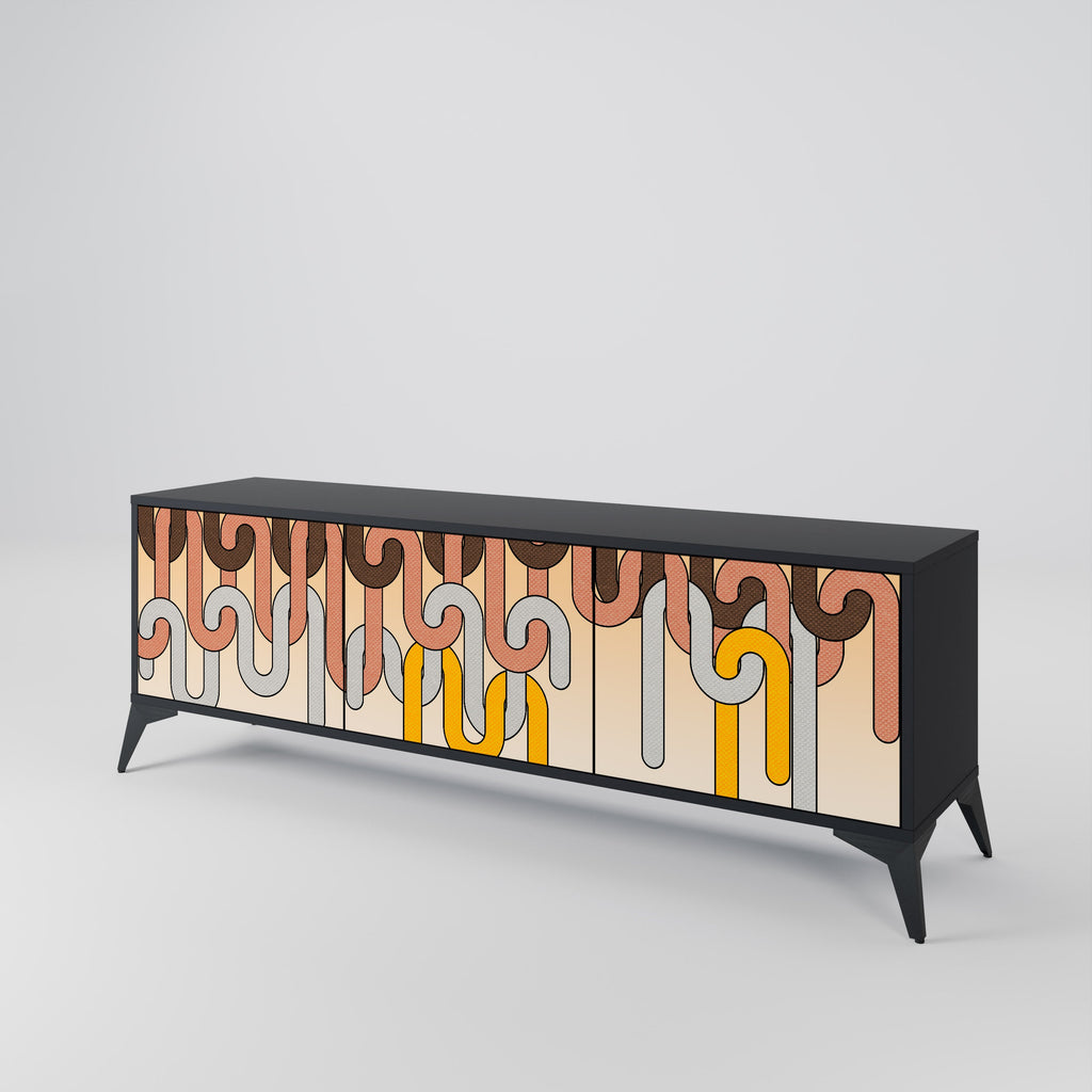 Meuble TV 3 portes COLORFUL STRINGS, finition noire