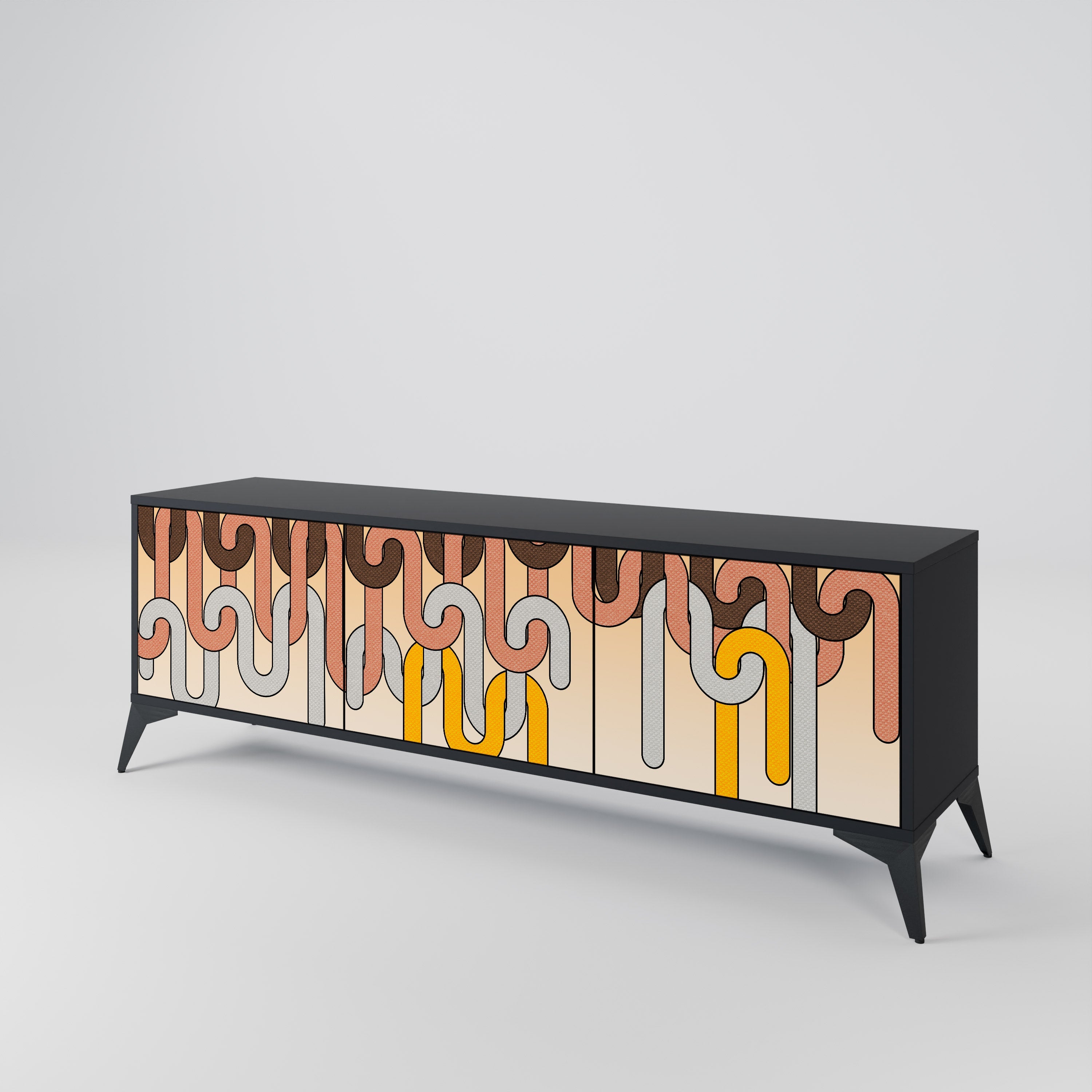 Meuble TV 3 portes COLORFUL STRINGS, finition noire