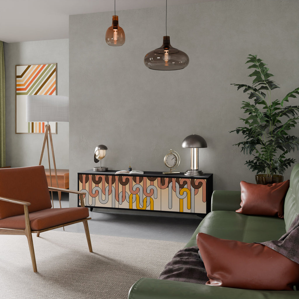 Meuble TV 3 portes COLORFUL STRINGS, finition noire