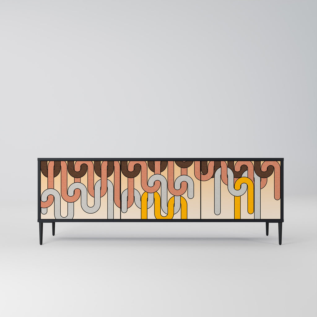 Meuble TV 3 portes COLORFUL STRINGS, finition noire