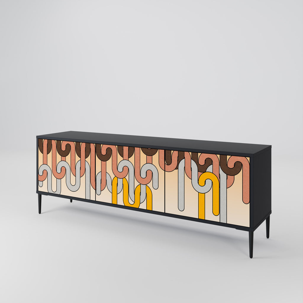 Meuble TV 3 portes COLORFUL STRINGS, finition noire