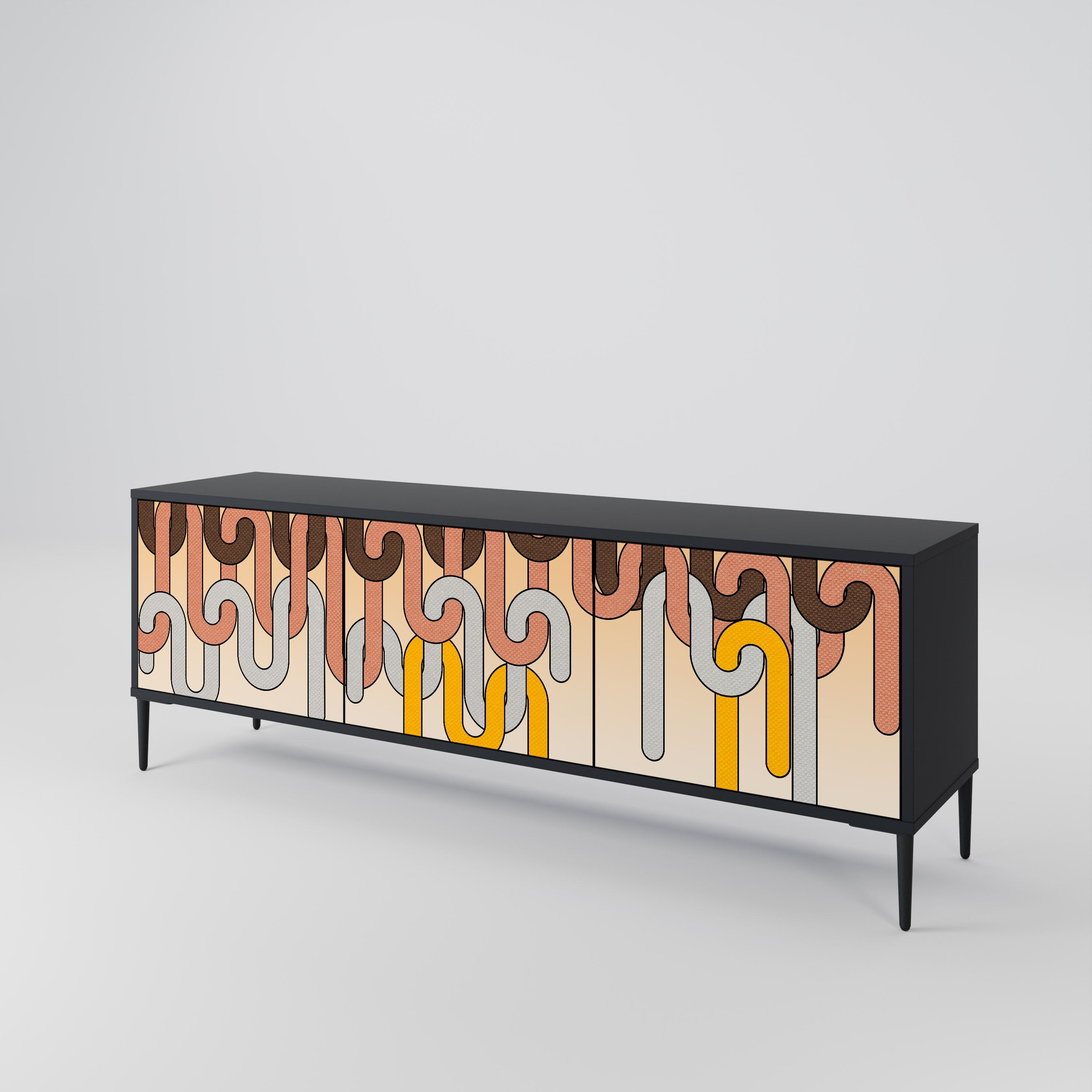 Meuble TV 3 portes COLORFUL STRINGS, finition noire