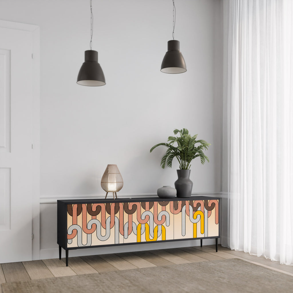 Meuble TV 3 portes COLORFUL STRINGS, finition noire