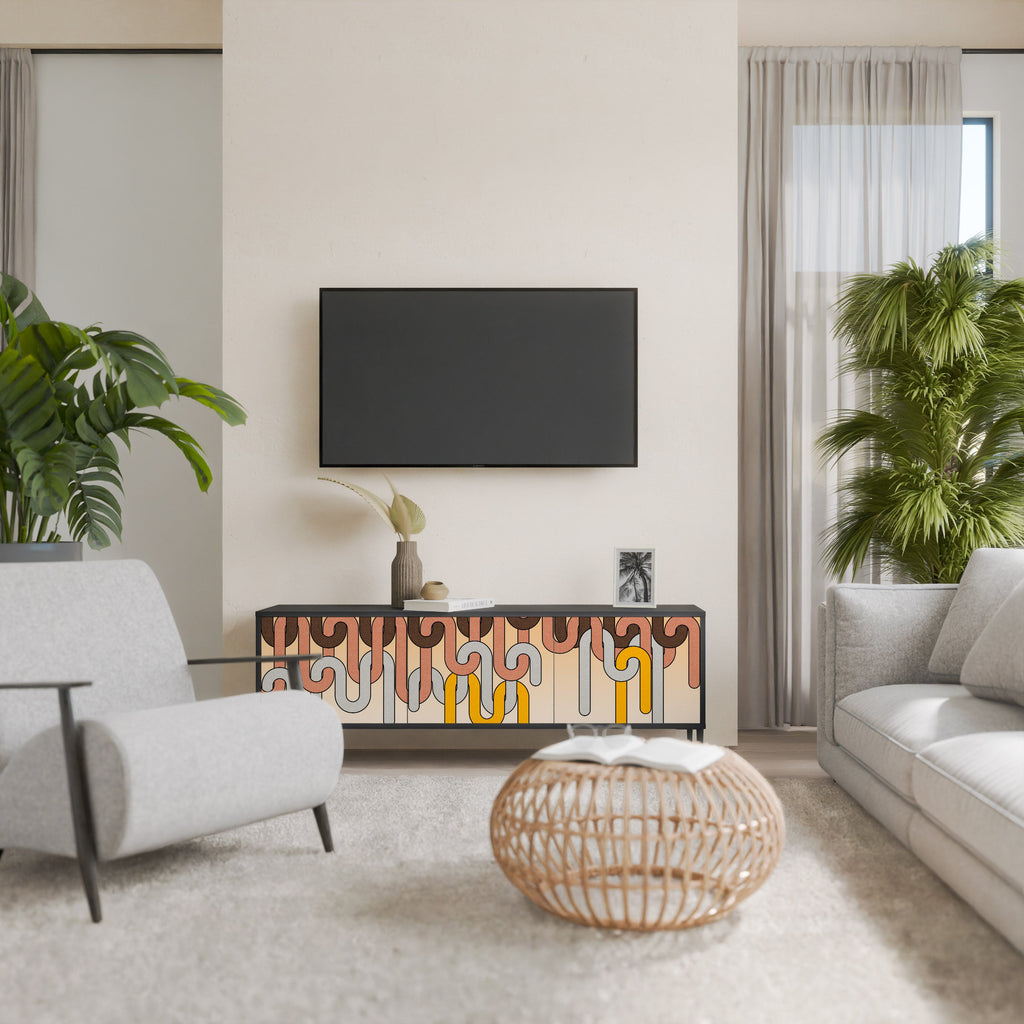 Meuble TV 3 portes COLORFUL STRINGS, finition noire