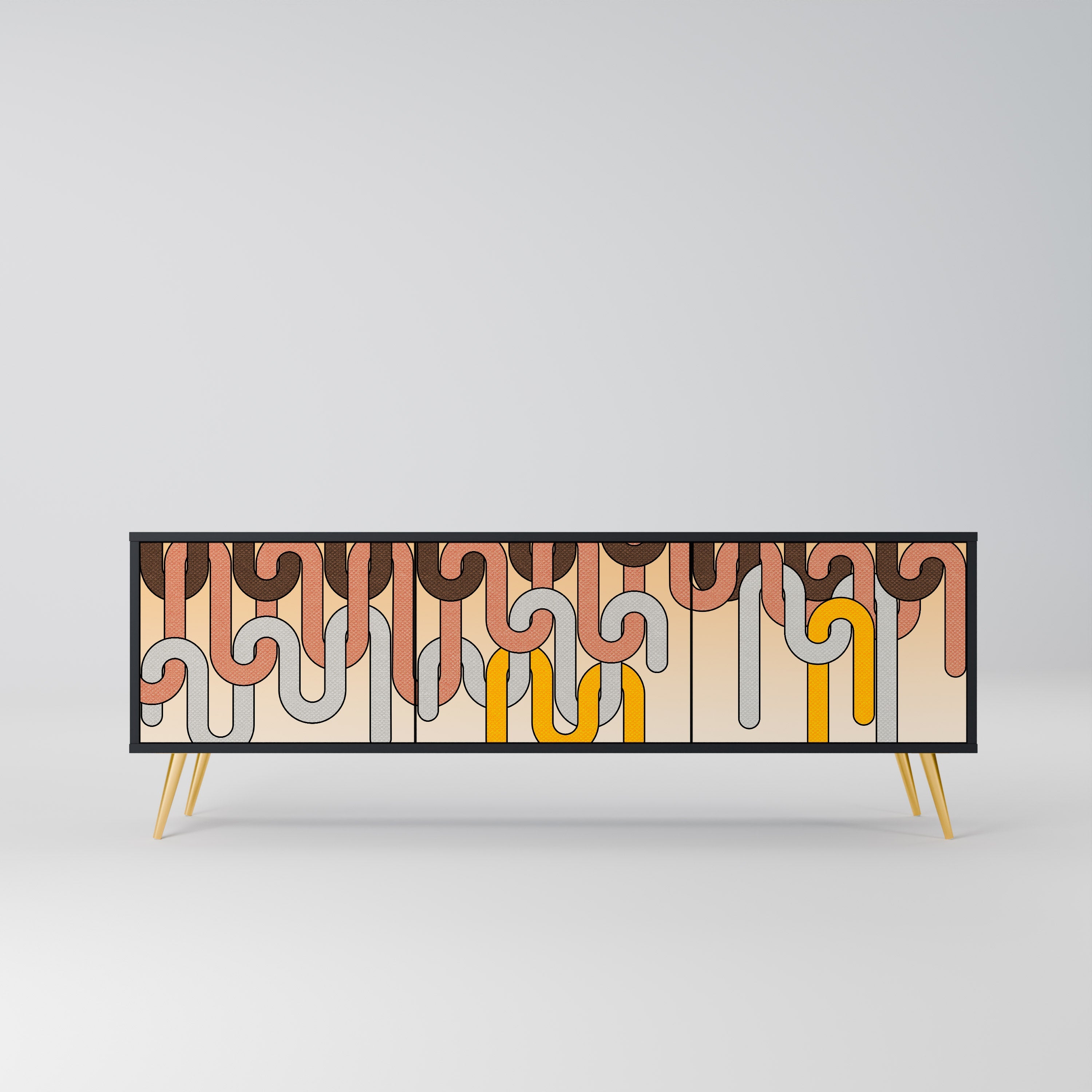 Meuble TV 3 portes COLORFUL STRINGS, finition noire