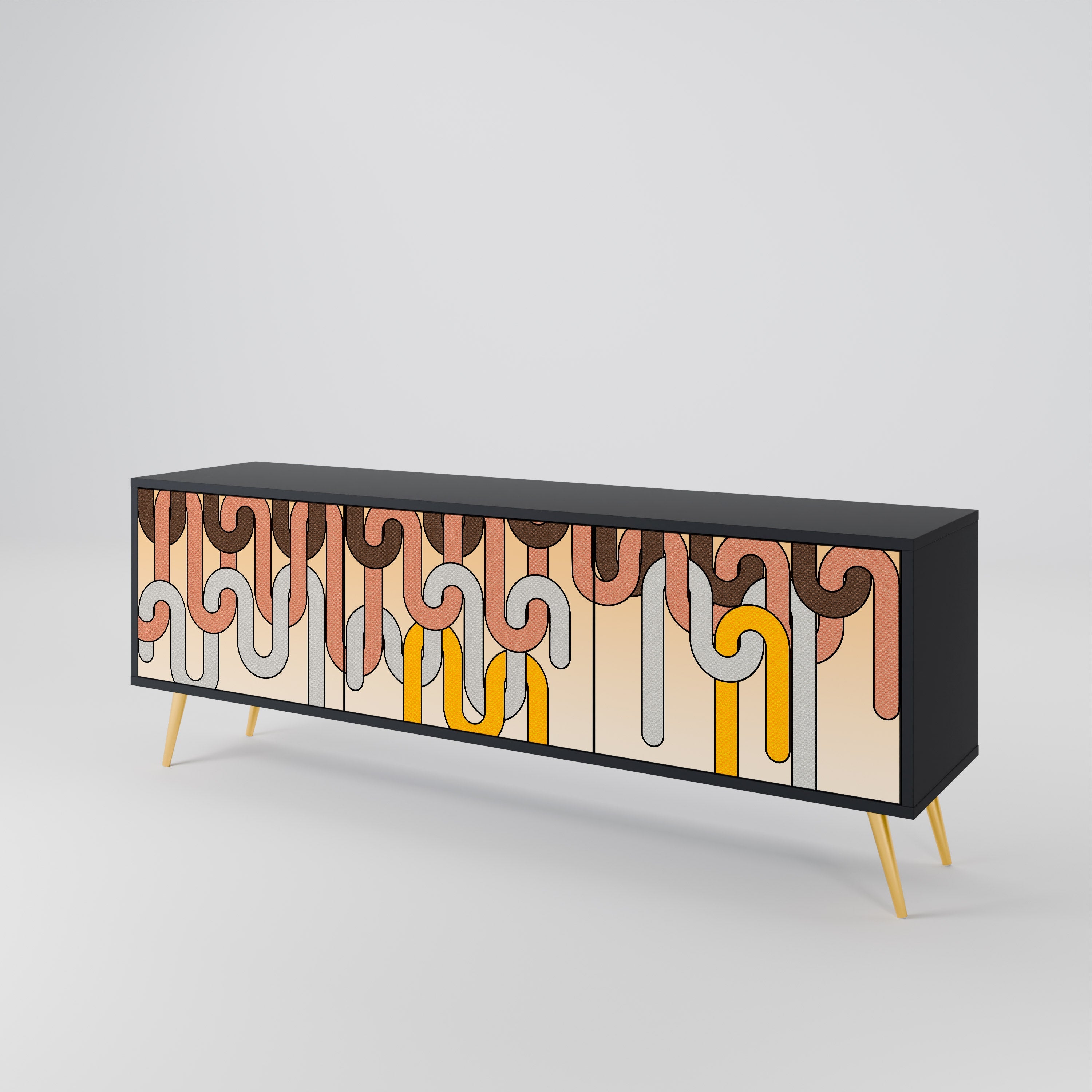 Meuble TV 3 portes COLORFUL STRINGS, finition noire