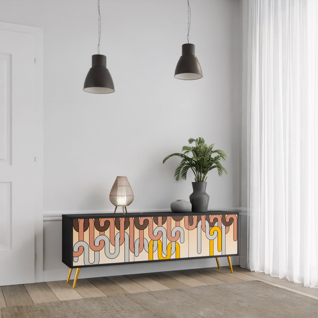 Meuble TV 3 portes COLORFUL STRINGS, finition noire