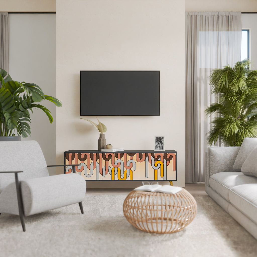 Meuble TV 3 portes COLORFUL STRINGS, finition noire