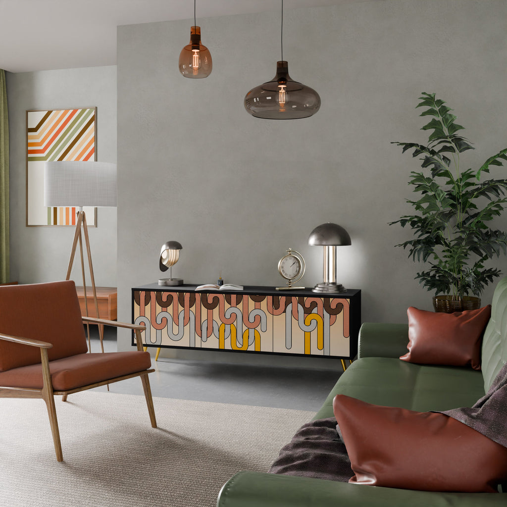 Meuble TV 3 portes COLORFUL STRINGS, finition noire