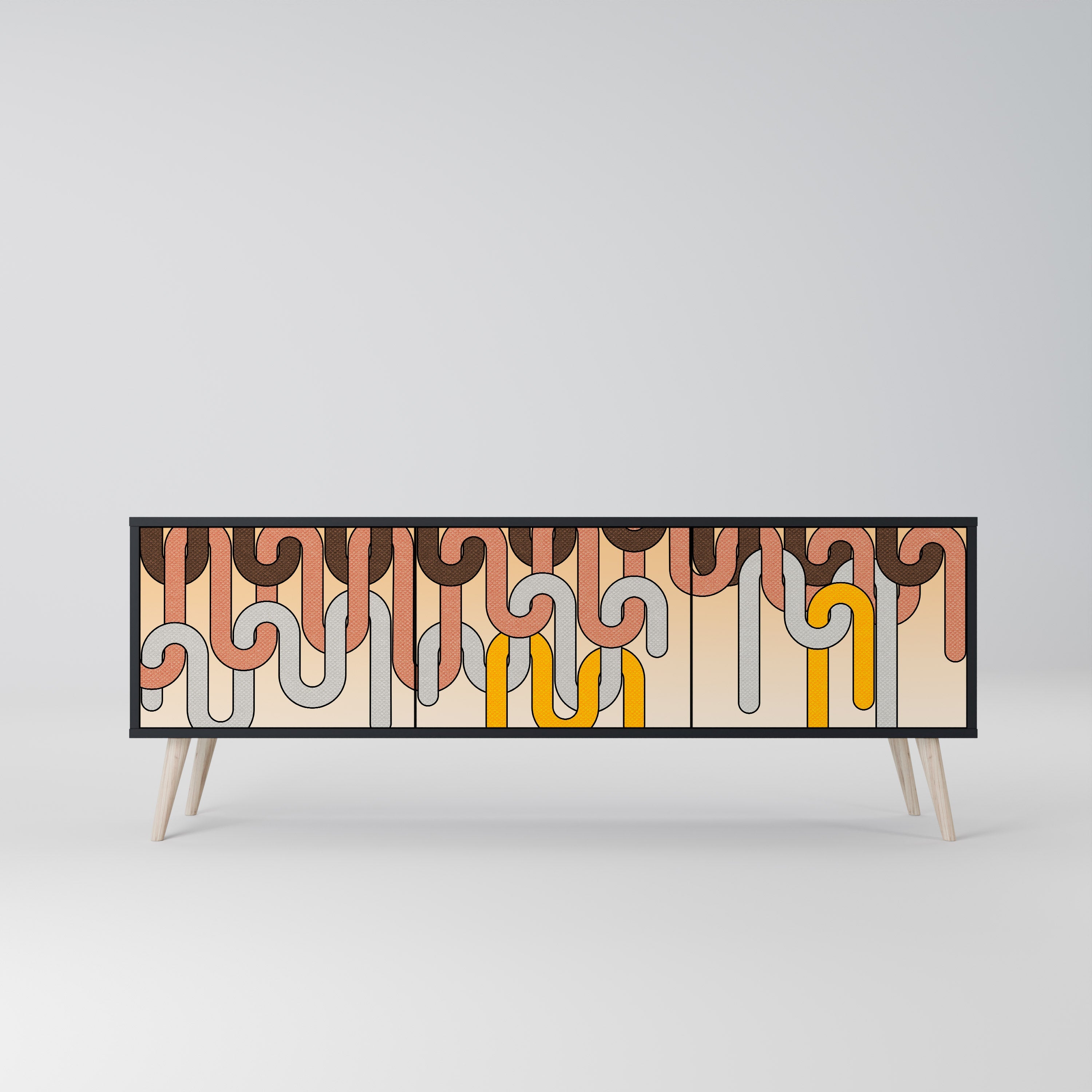 Meuble TV 3 portes COLORFUL STRINGS, finition noire