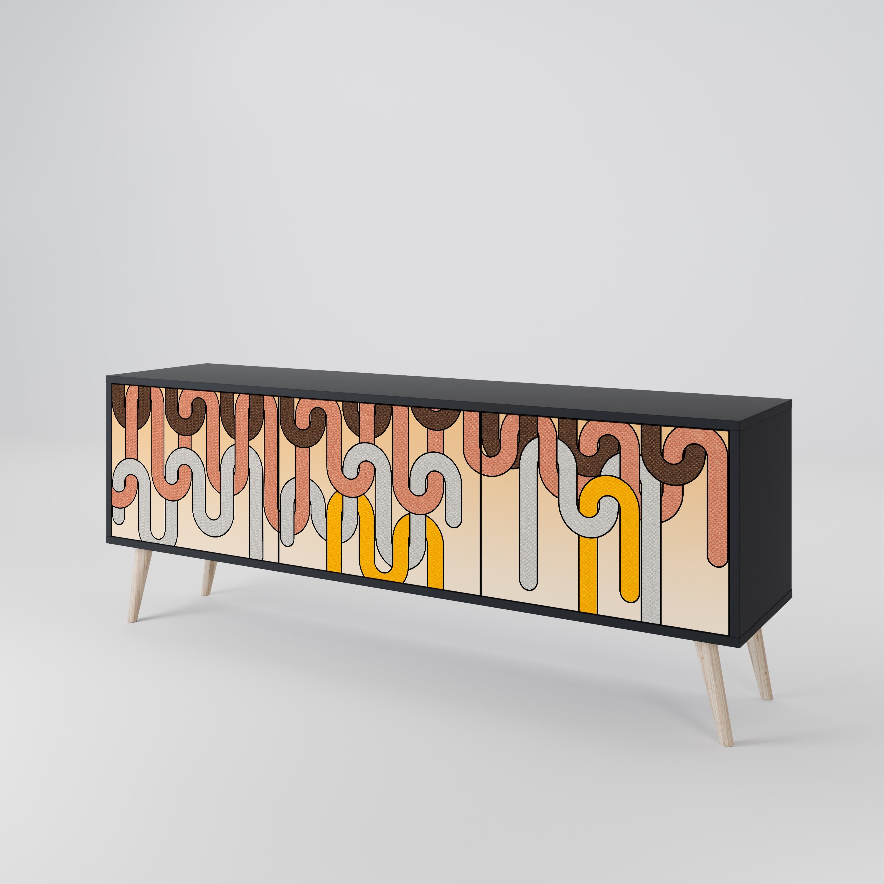 Meuble TV 3 portes COLORFUL STRINGS, finition noire