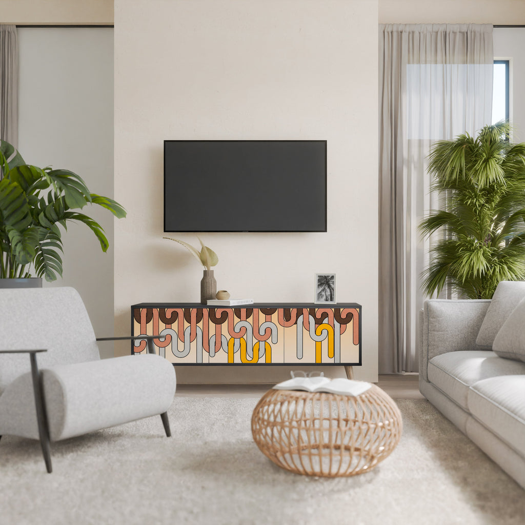 Meuble TV 3 portes COLORFUL STRINGS, finition noire