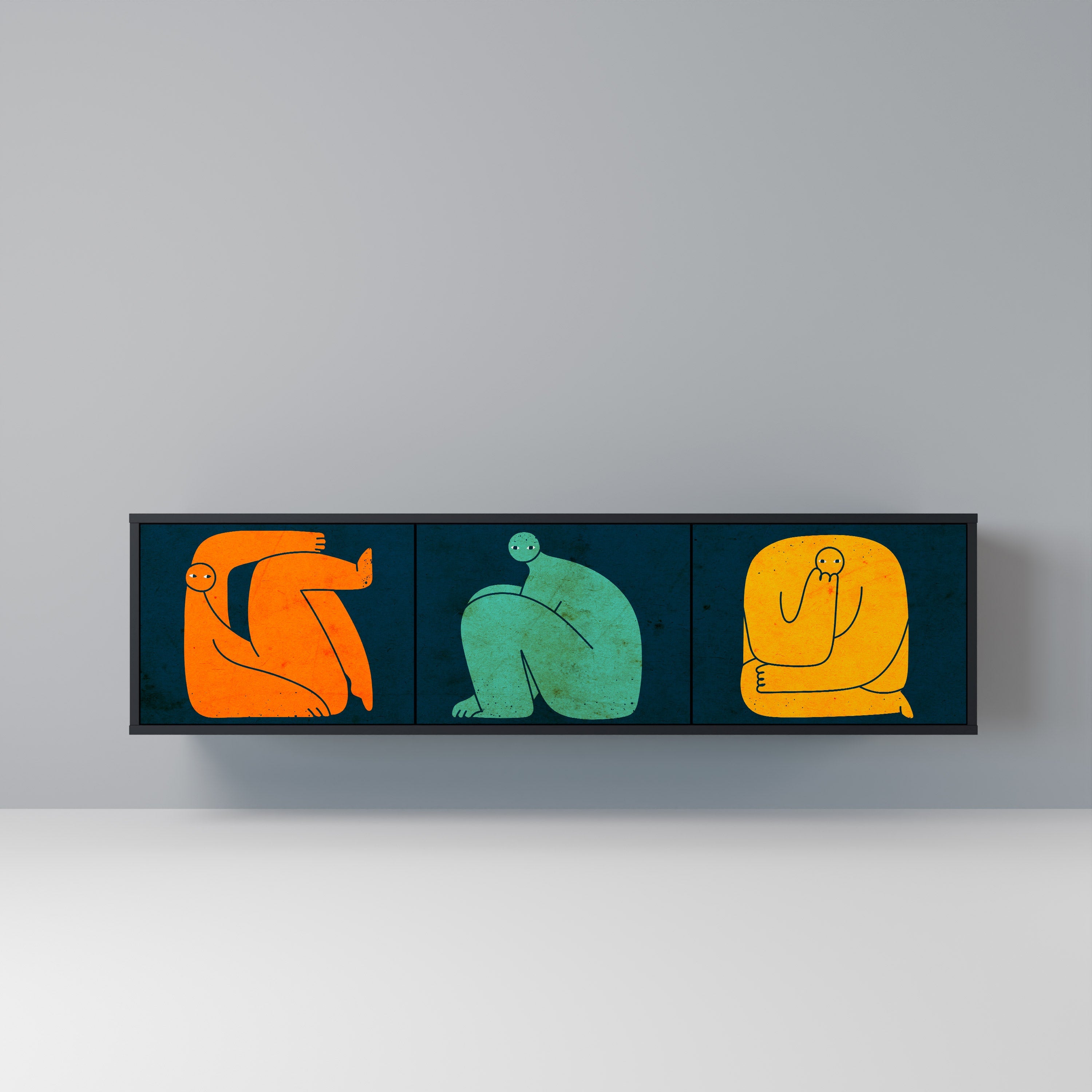 Meuble TV 3 portes TOGETHER MAIS SÉPARÉMENT en finition noire