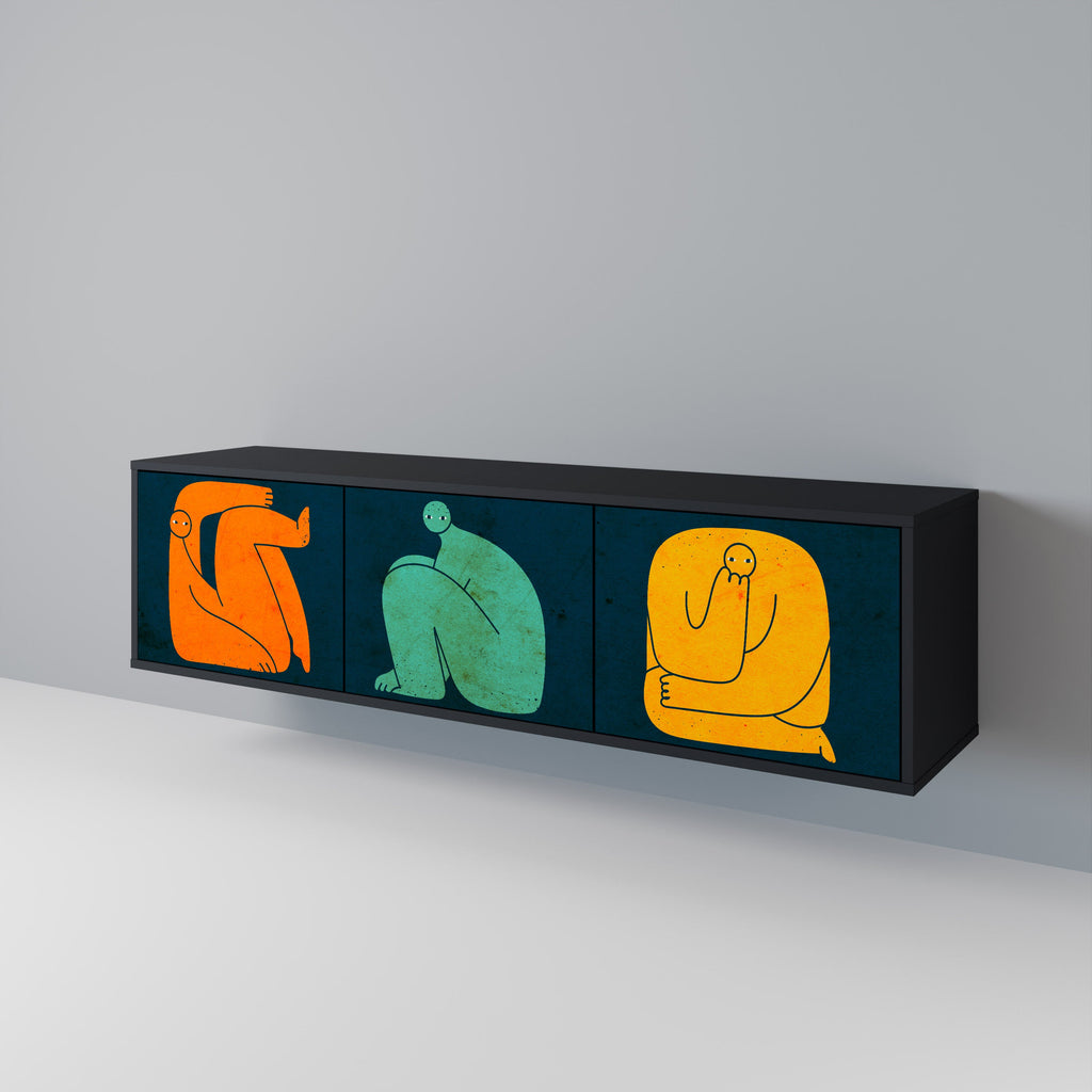 Meuble TV 3 portes TOGETHER MAIS SÉPARÉMENT en finition noire