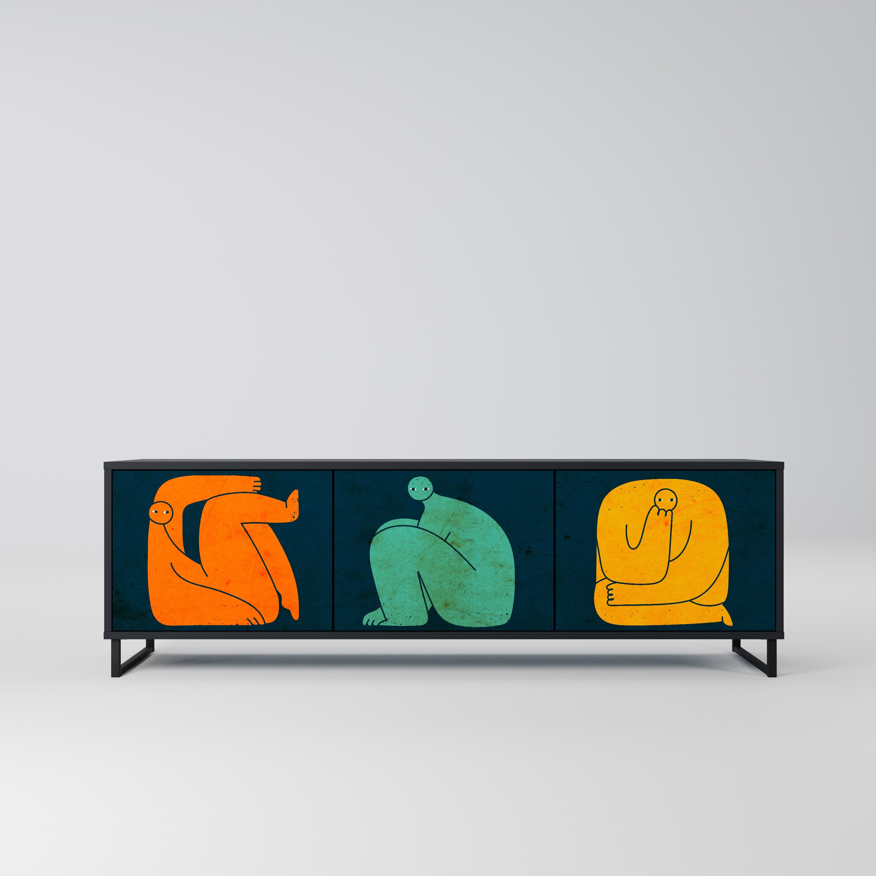 Meuble TV 3 portes TOGETHER MAIS SÉPARÉMENT en finition noire