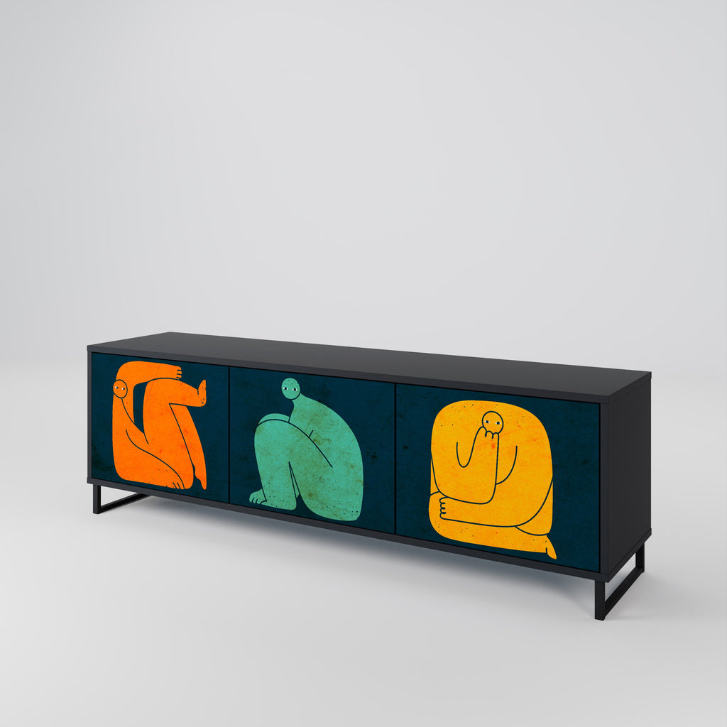 Meuble TV 3 portes TOGETHER MAIS SÉPARÉMENT en finition noire