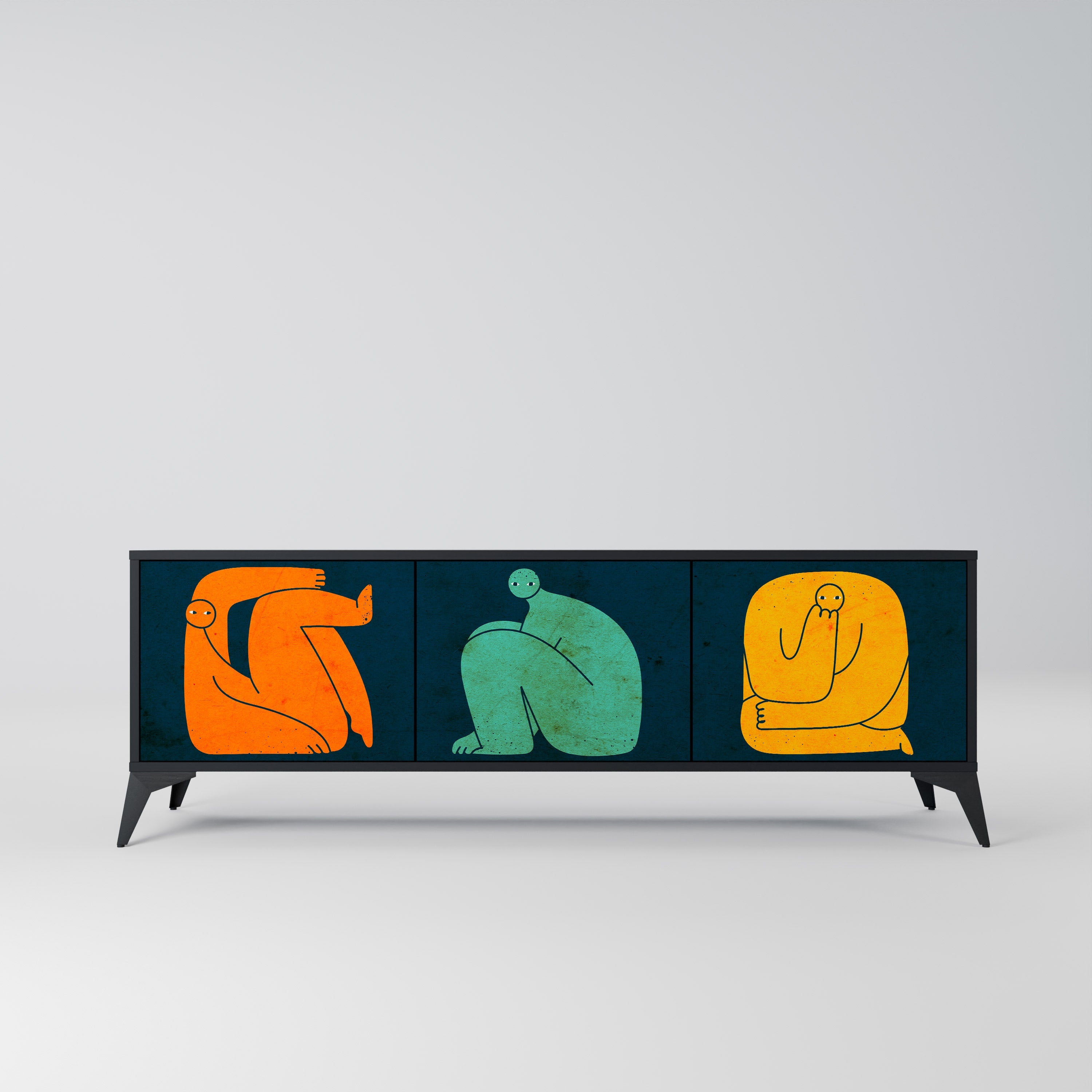 Meuble TV 3 portes TOGETHER MAIS SÉPARÉMENT en finition noire