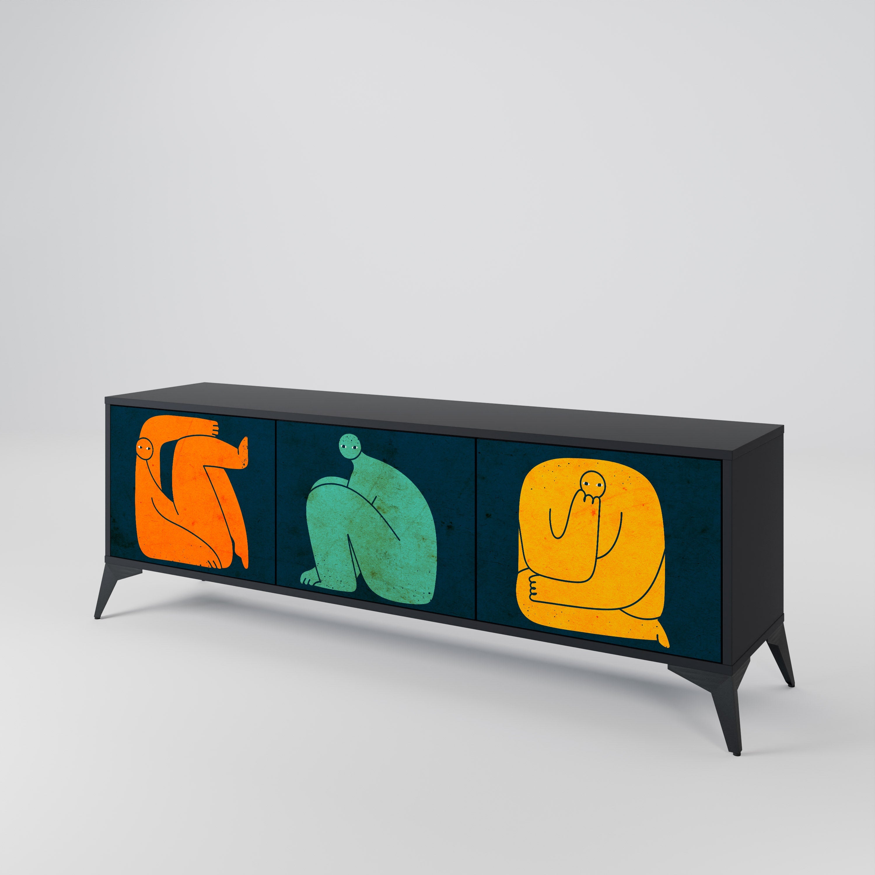 Meuble TV 3 portes TOGETHER MAIS SÉPARÉMENT en finition noire