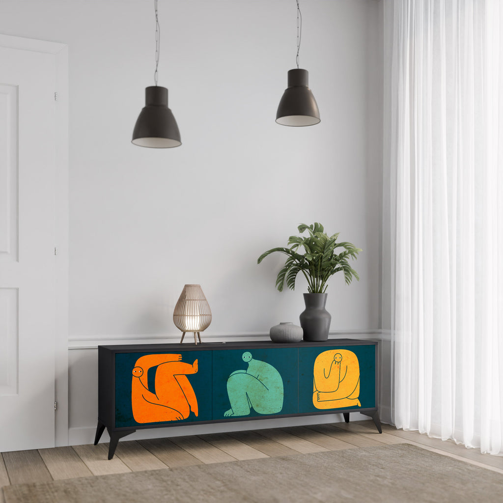 Meuble TV 3 portes TOGETHER MAIS SÉPARÉMENT en finition noire