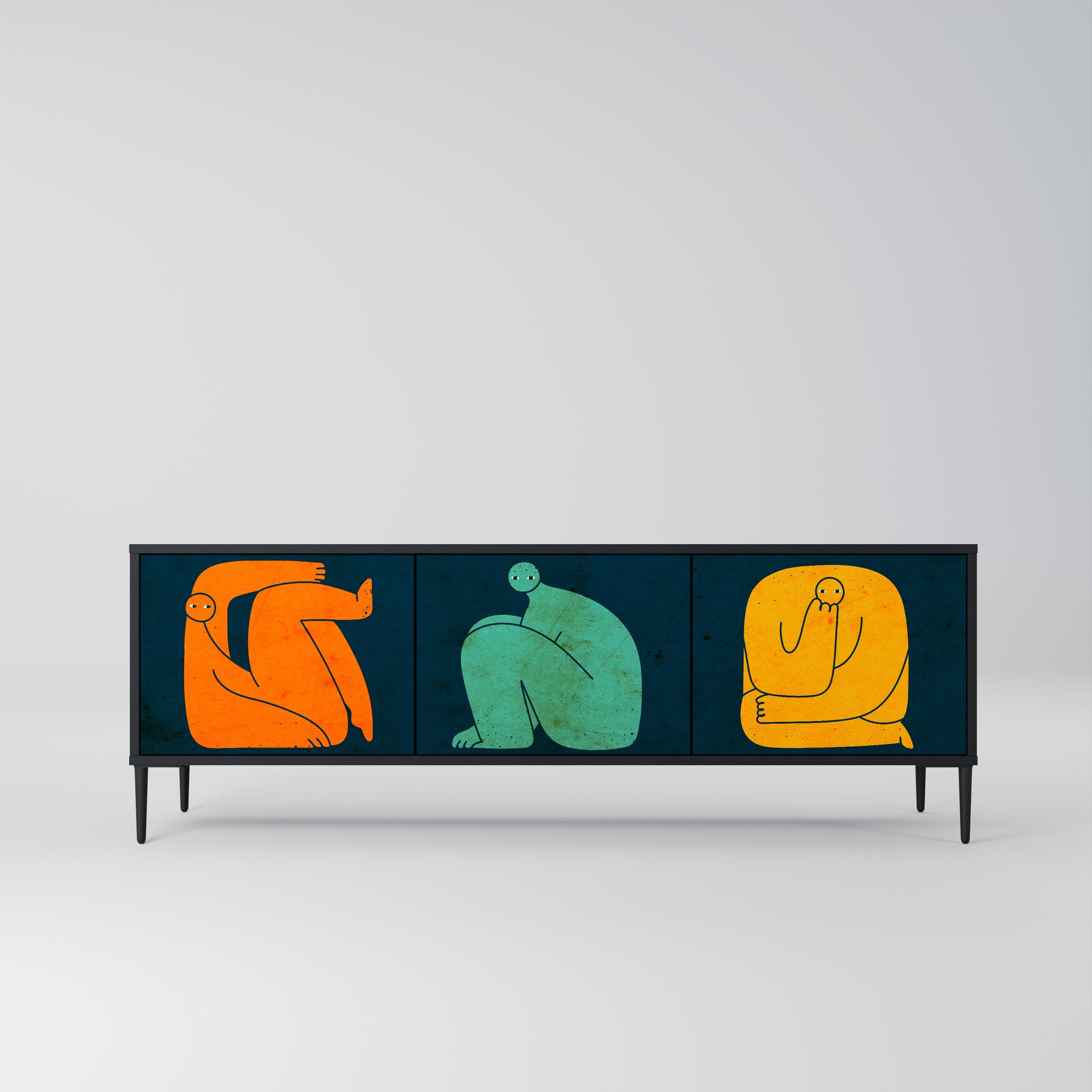 Meuble TV 3 portes TOGETHER MAIS SÉPARÉMENT en finition noire