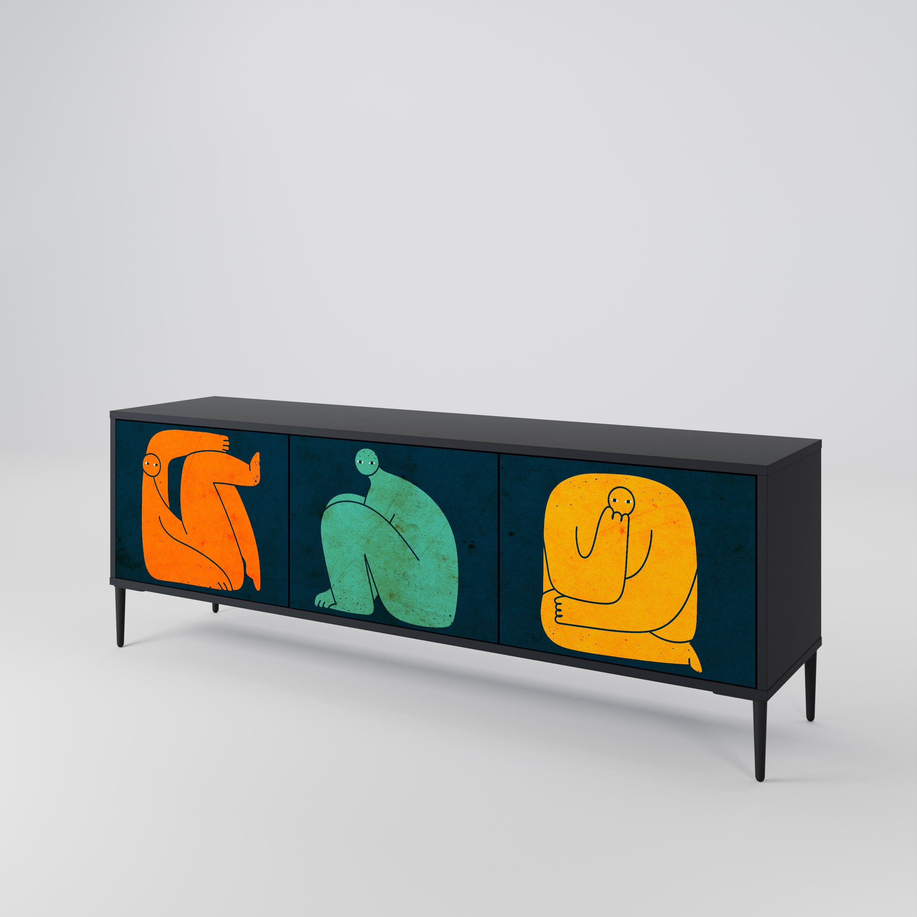 Meuble TV 3 portes TOGETHER MAIS SÉPARÉMENT en finition noire