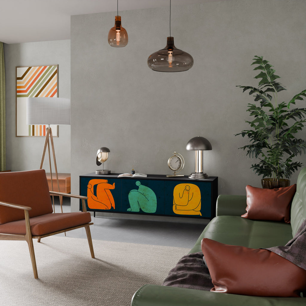 Meuble TV 3 portes TOGETHER MAIS SÉPARÉMENT en finition noire