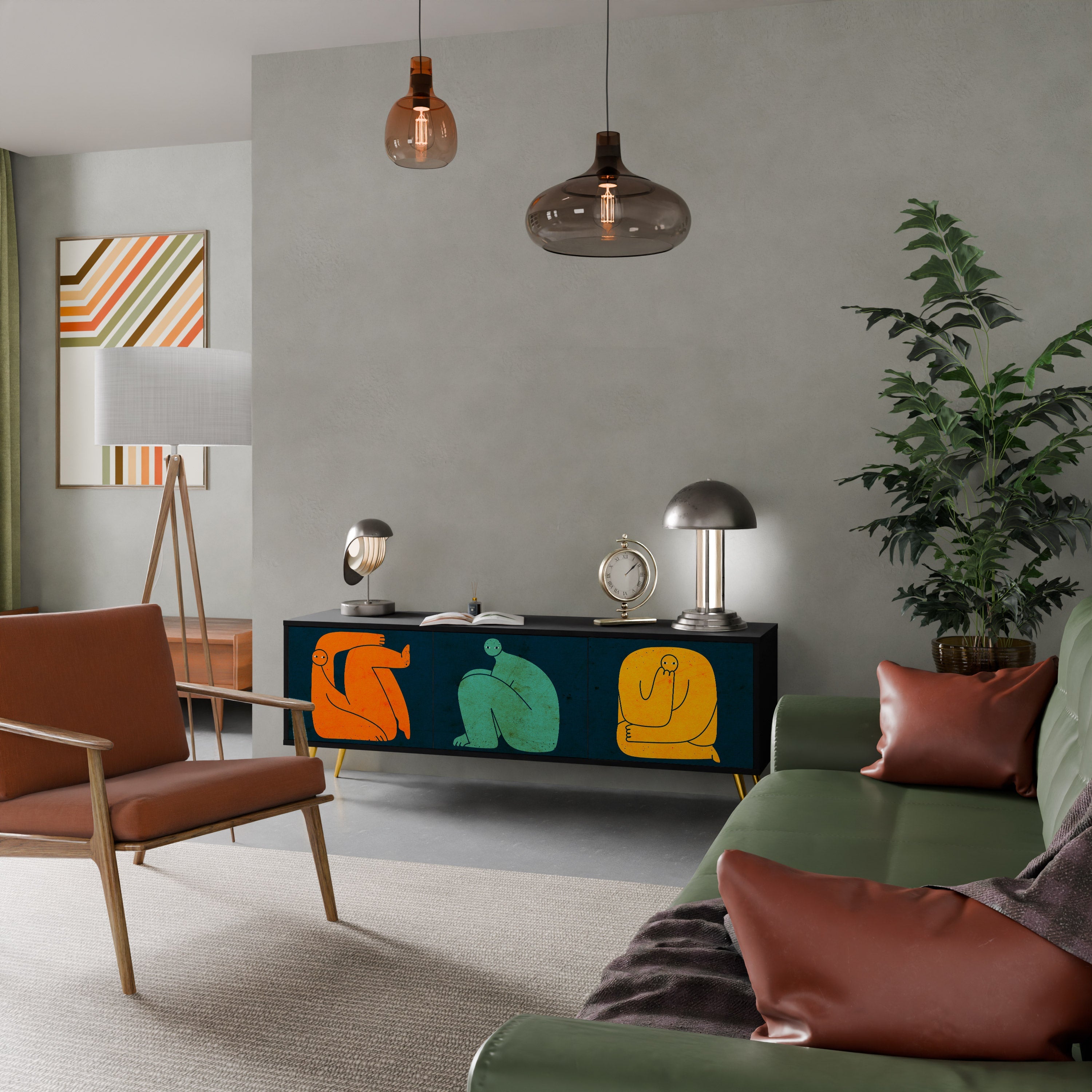 Meuble TV 3 portes TOGETHER MAIS SÉPARÉMENT en finition noire