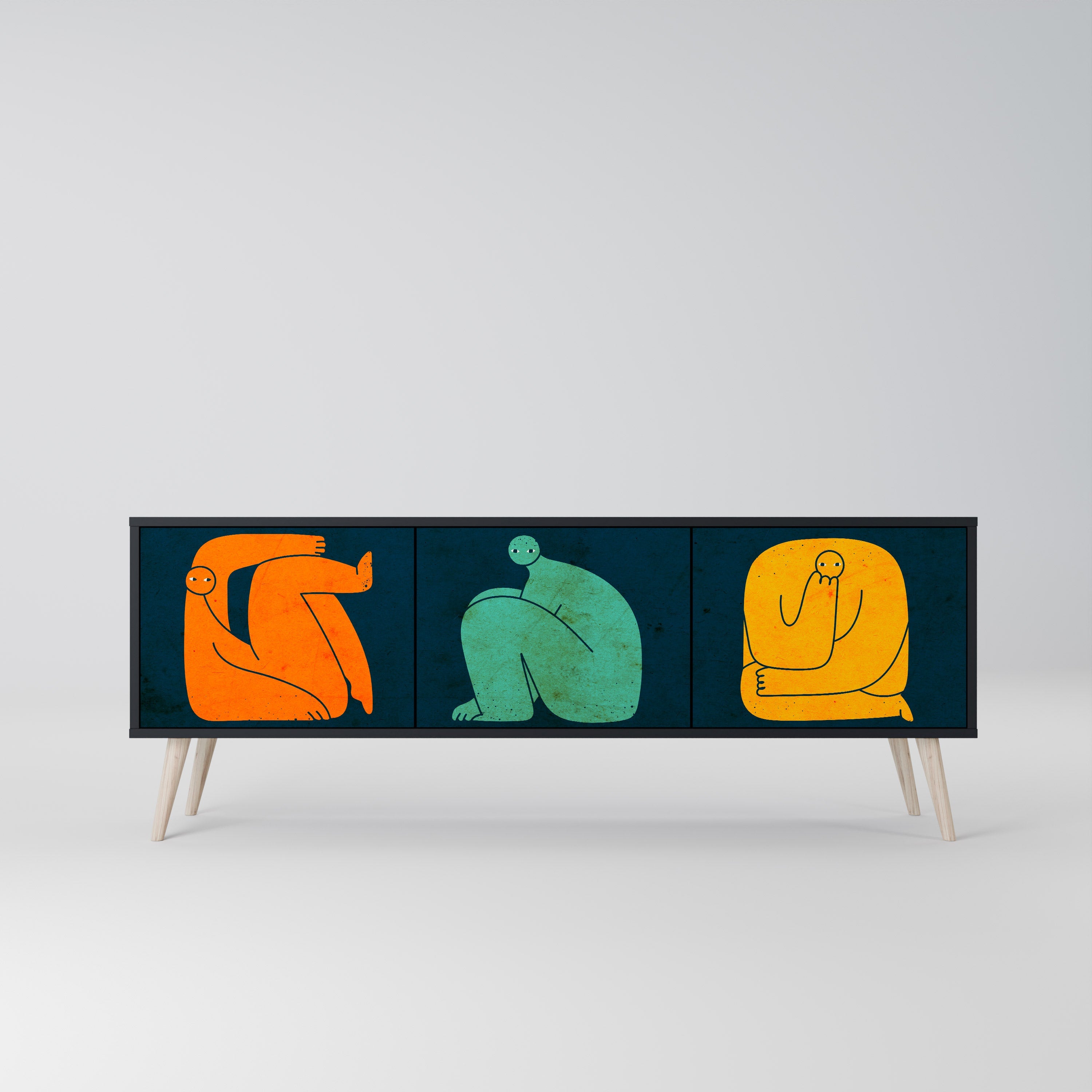 Meuble TV 3 portes TOGETHER MAIS SÉPARÉMENT en finition noire