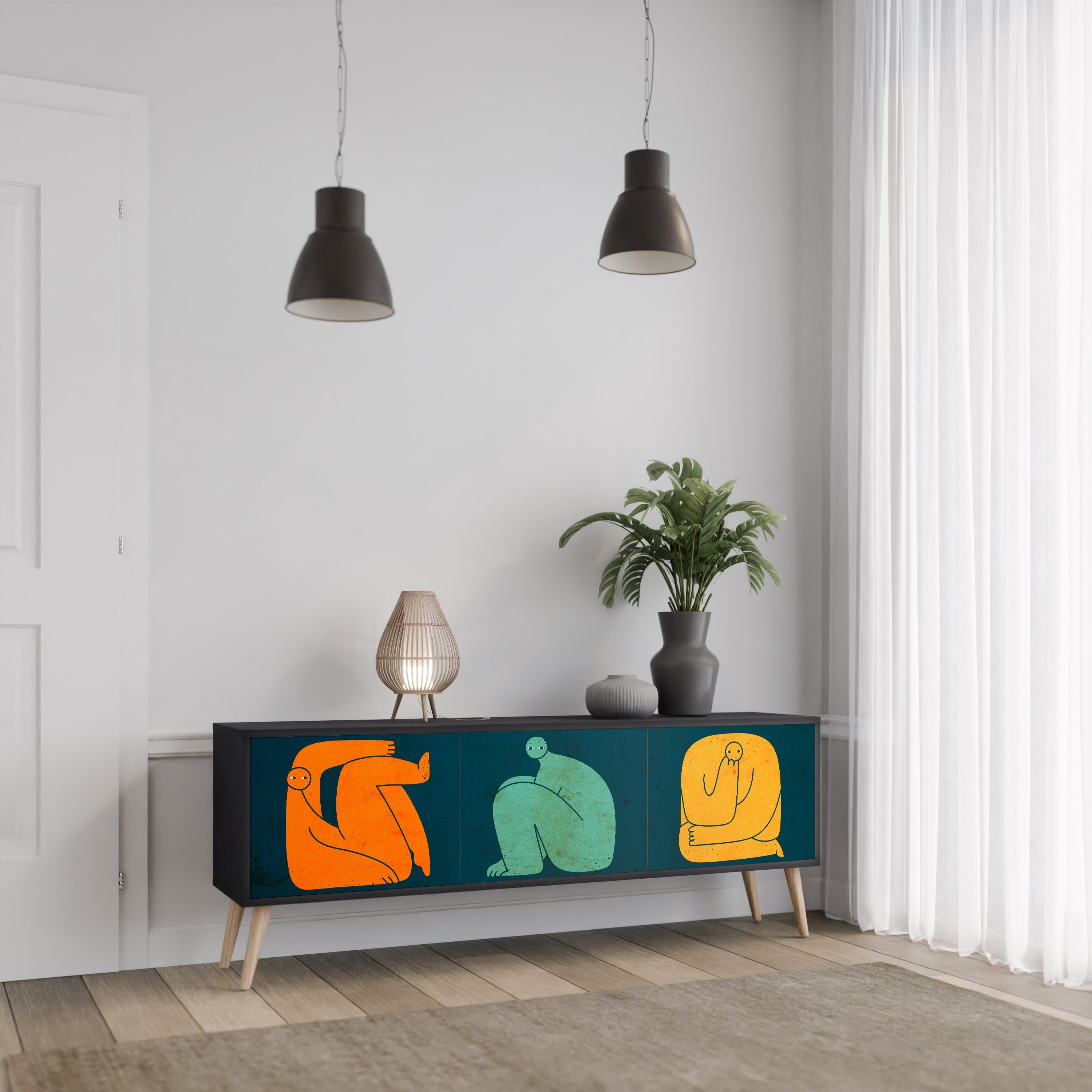 Meuble TV 3 portes TOGETHER MAIS SÉPARÉMENT en finition noire