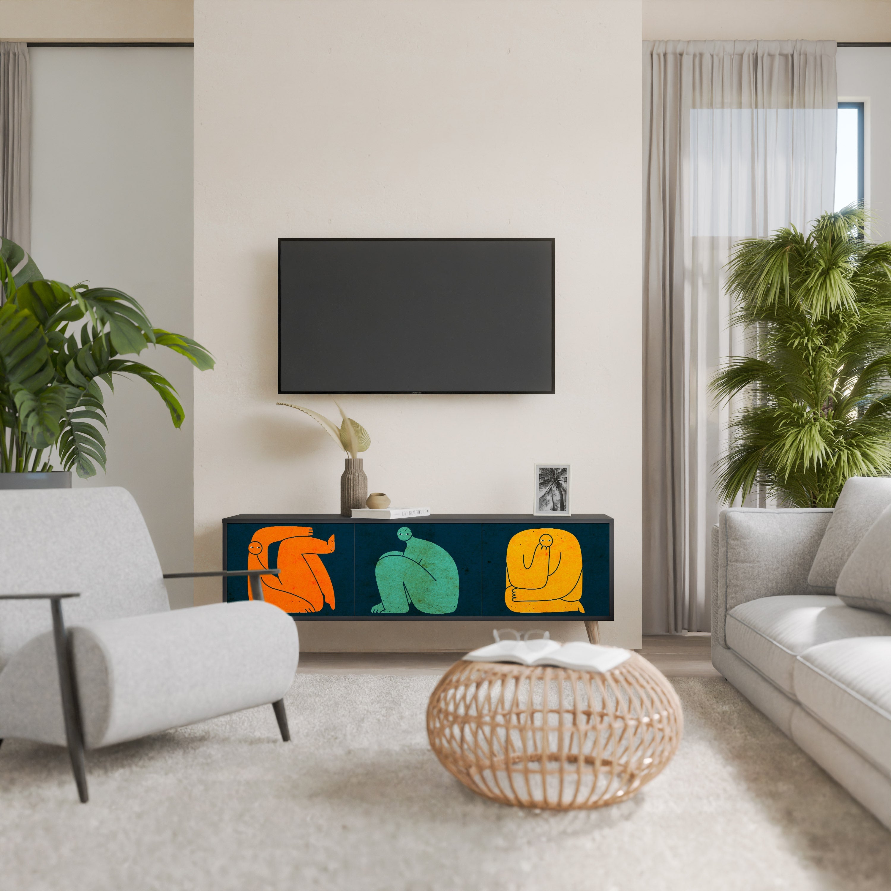 Meuble TV 3 portes TOGETHER MAIS SÉPARÉMENT en finition noire