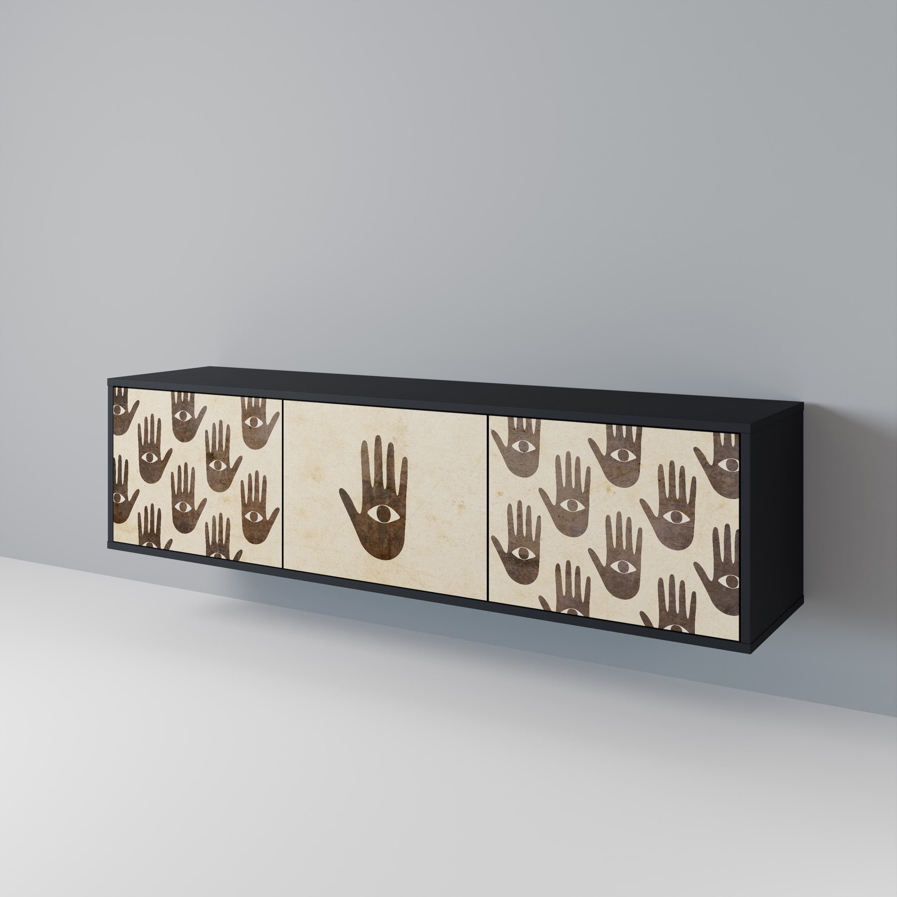 VOIR PLUS Meuble TV 3 portes en finition noire