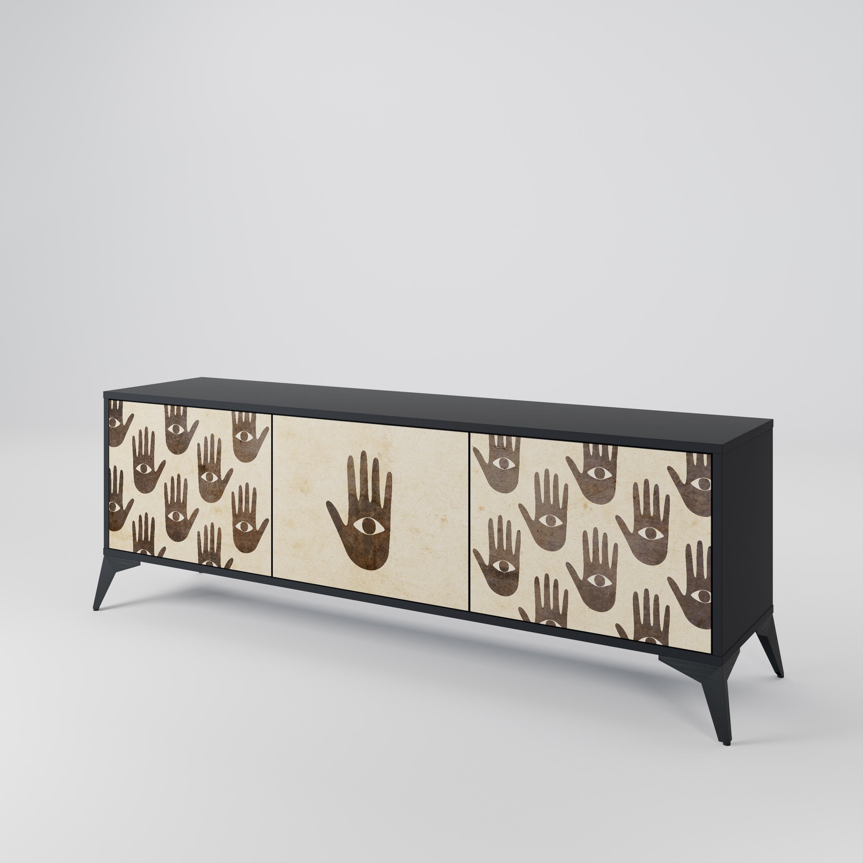 VOIR PLUS Meuble TV 3 portes en finition noire