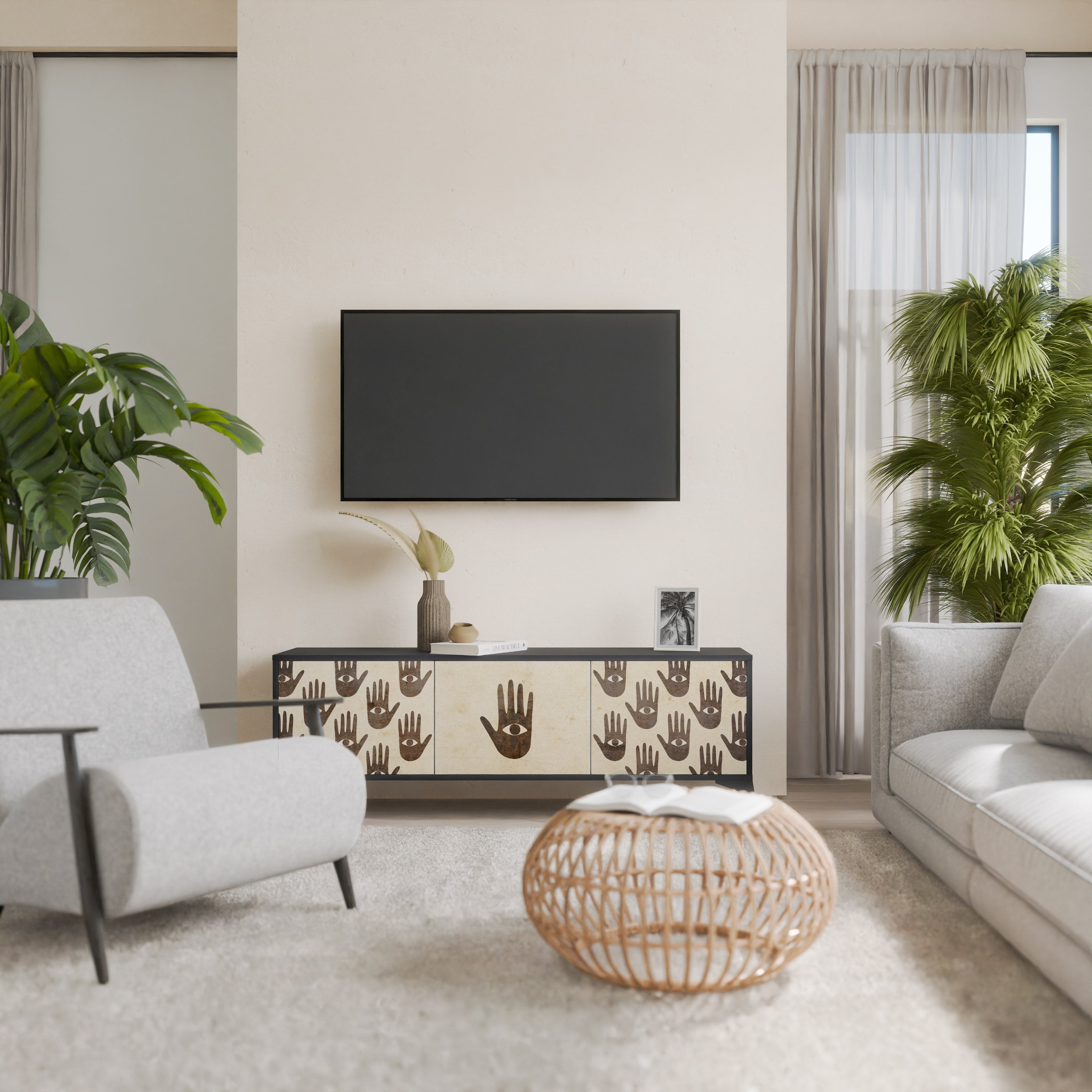 VOIR PLUS Meuble TV 3 portes en finition noire