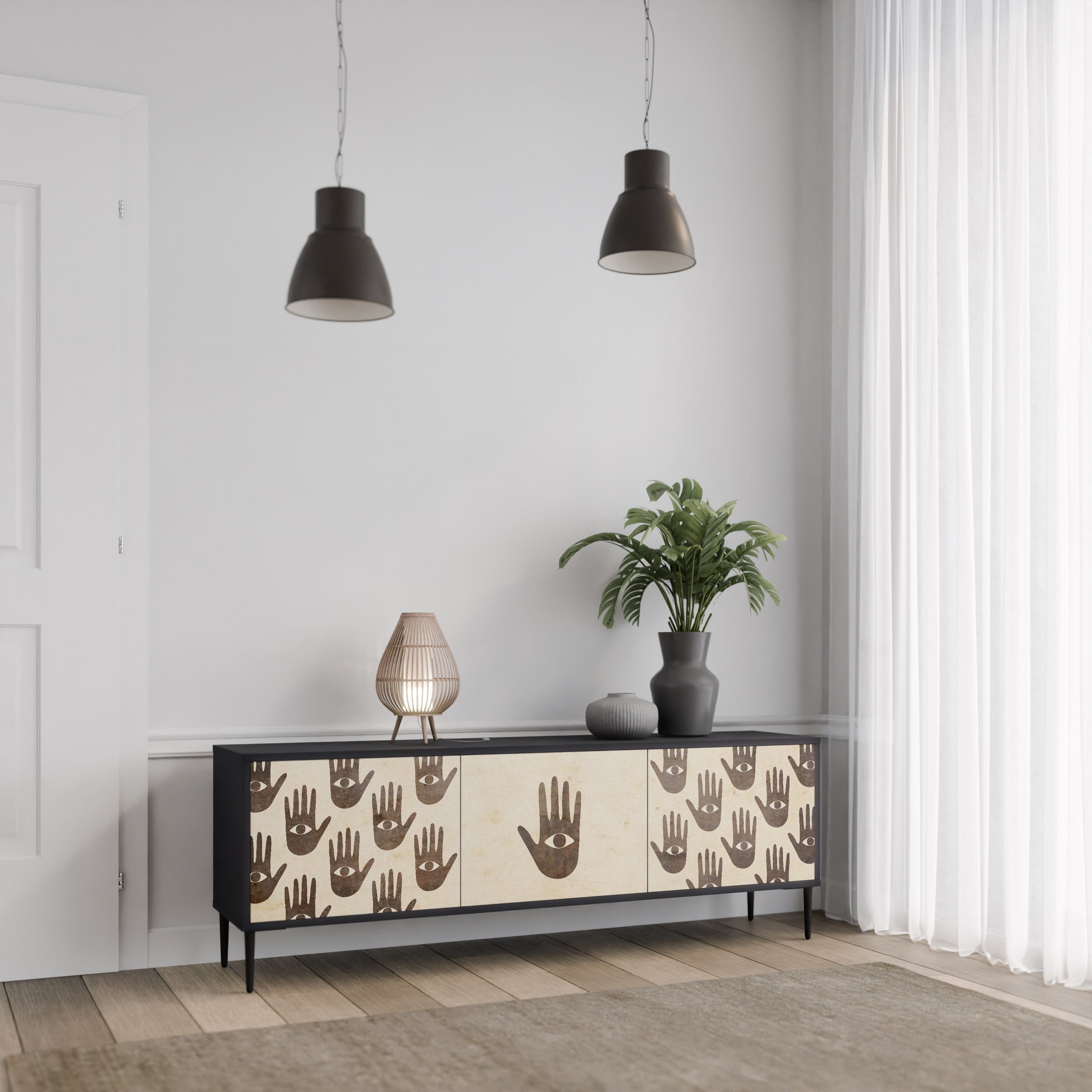 VOIR PLUS Meuble TV 3 portes en finition noire