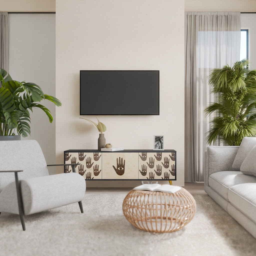 VOIR PLUS Meuble TV 3 portes en finition noire