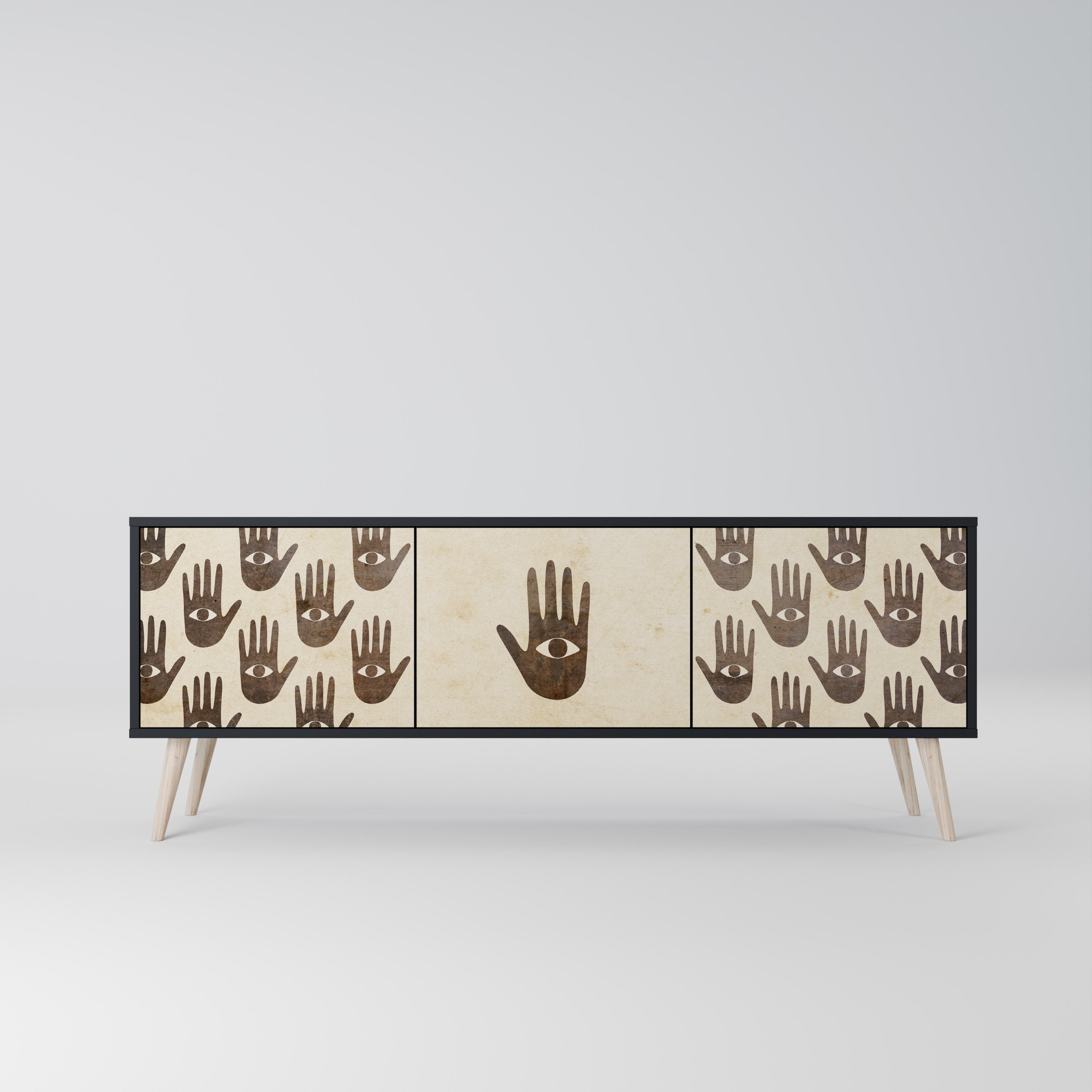 VOIR PLUS Meuble TV 3 portes en finition noire